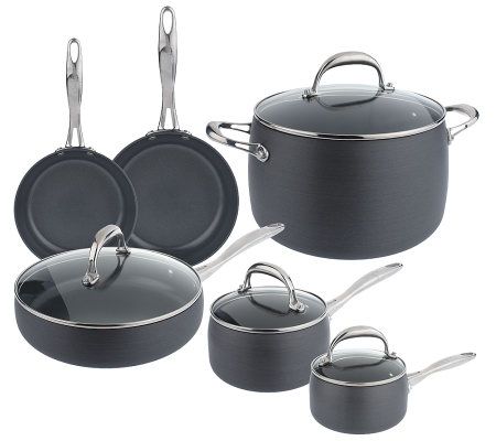 EPPMO Nonstick 10 Pieces Cookware Set, Hard Anodized Pots and Pans Set With  Stay Cool Silicone Handle, Dishwasher Safe & Oven Safe