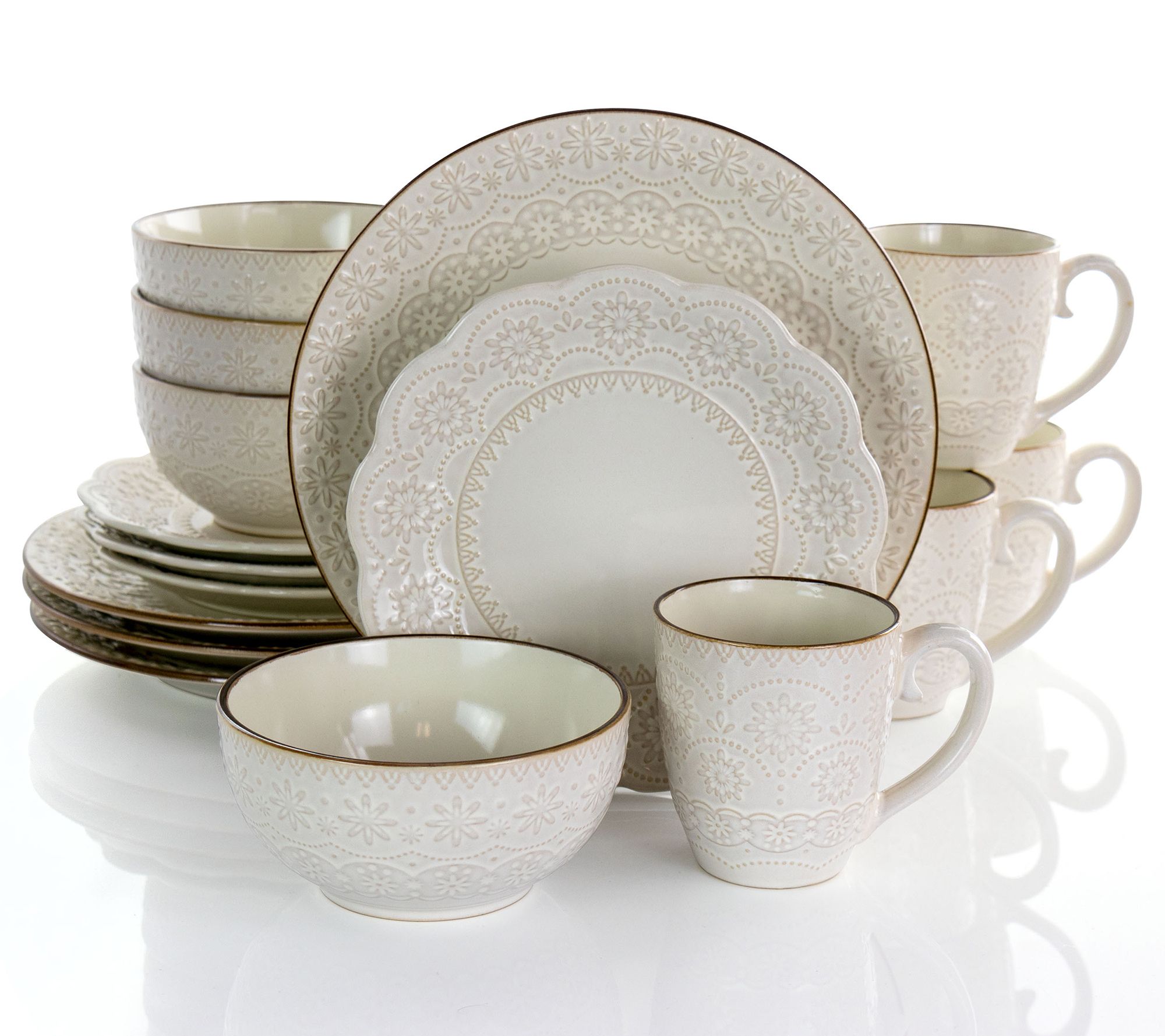 Elama Contessa 16-Piece Scalloped Stoneware Dinnerware