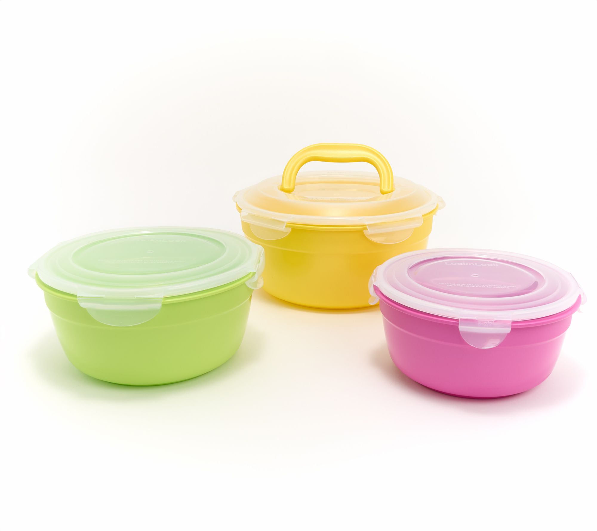 LocknLock Set of 3 Multi-Color Tulip Bowls w/ Handle Lid