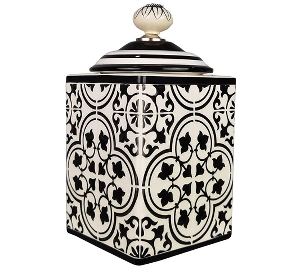 air tight black and white ceramic cookie jar