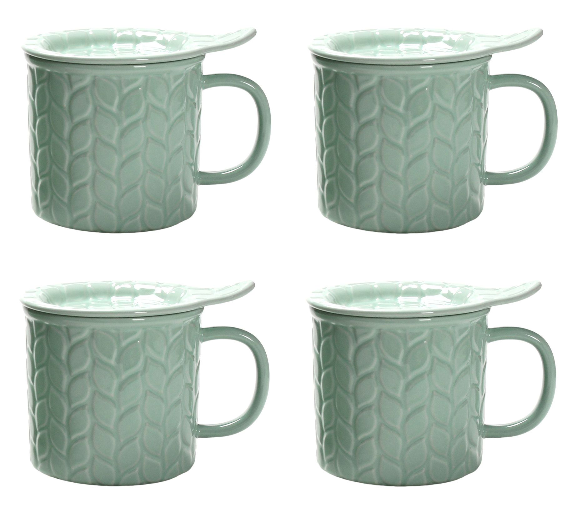 Temp-tations Carved Willow Set of (4) 24-oz Mega Mugs with Lid-Its
