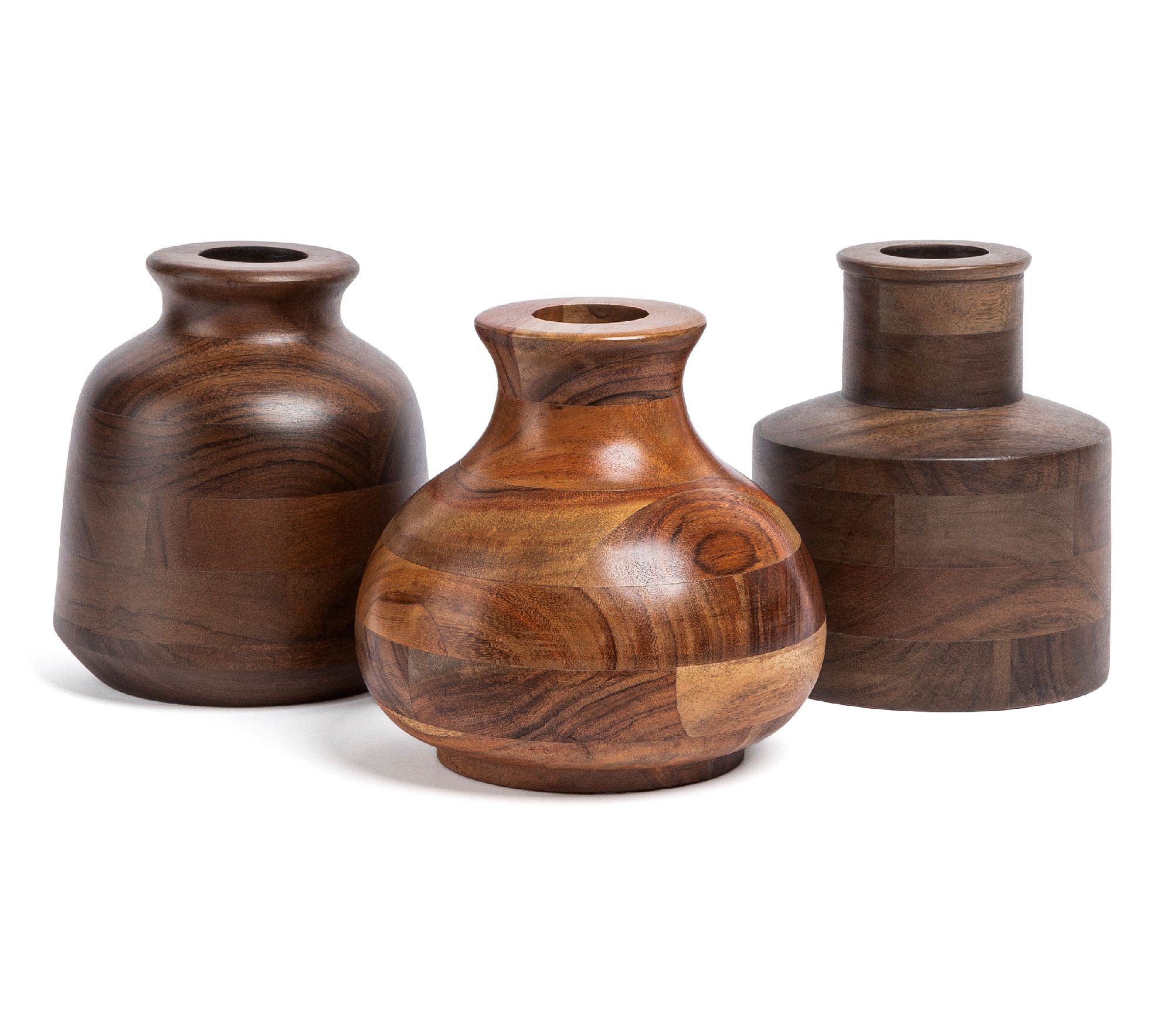over&back Set of 3 Acacia Wood Vases - for Faux/Dried Florals