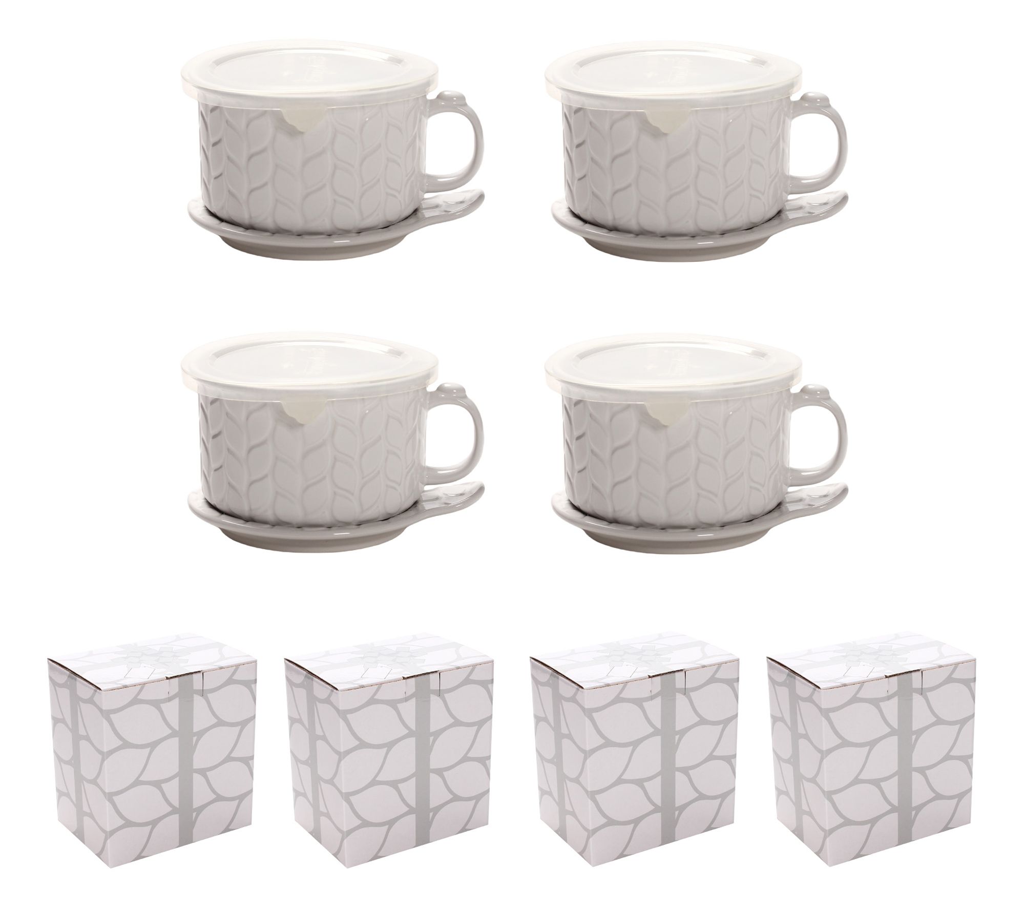 "As Is" Temp-tations Carved Willow Set of (4) 25oz Mug Meals Lid