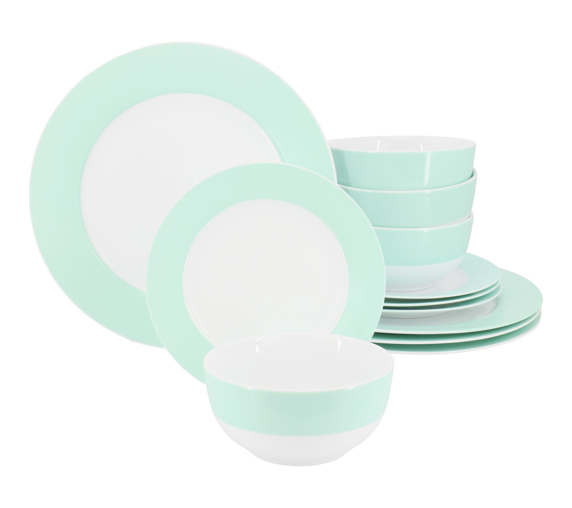 Martha Stewart 12 Piece Banded Fine Ceramic Dinnerware Set