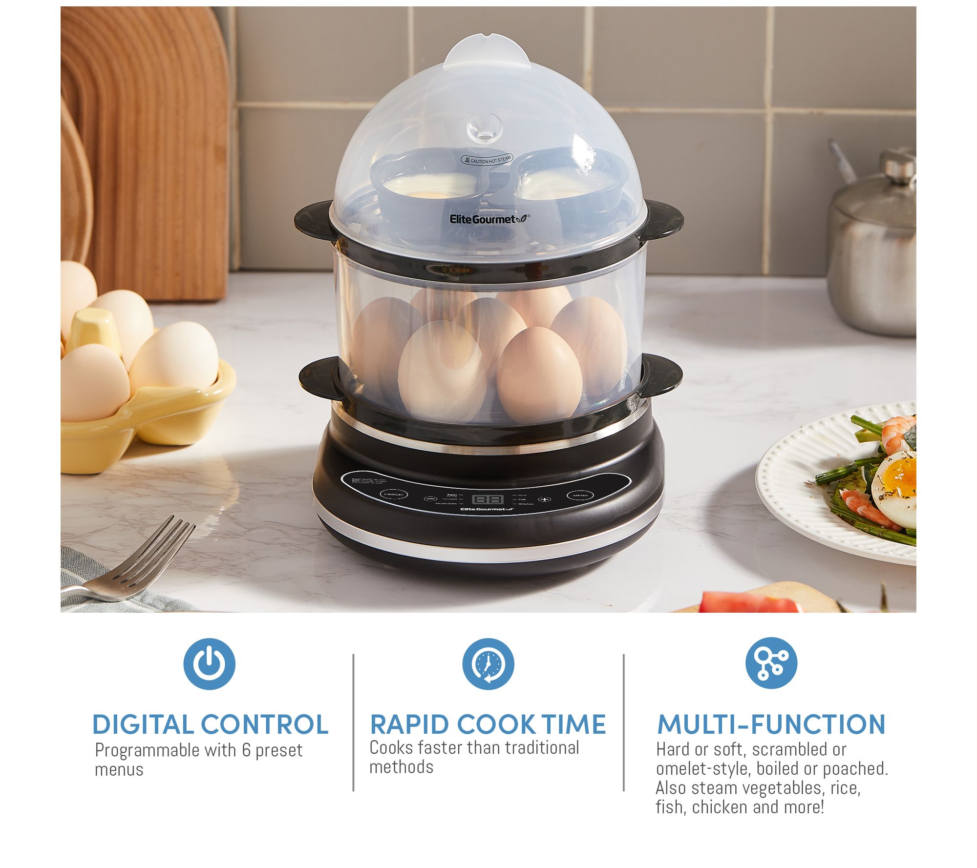 Elite Gourmet Easy Egg Cooker, White 