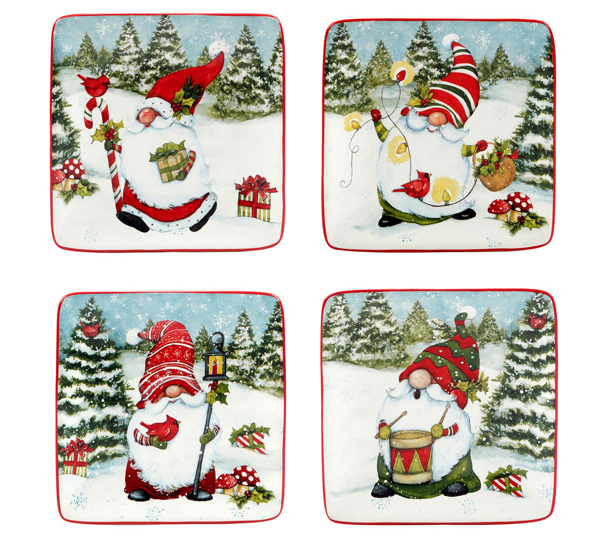Certified Int'l Christmas Gnomes Set of 4 Canape Plates