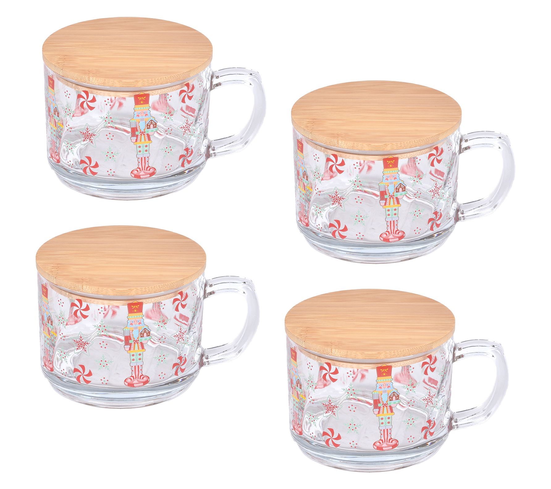 Temp-tations Seasonal Set of (4) 16-oz Glass Mugs with Lids