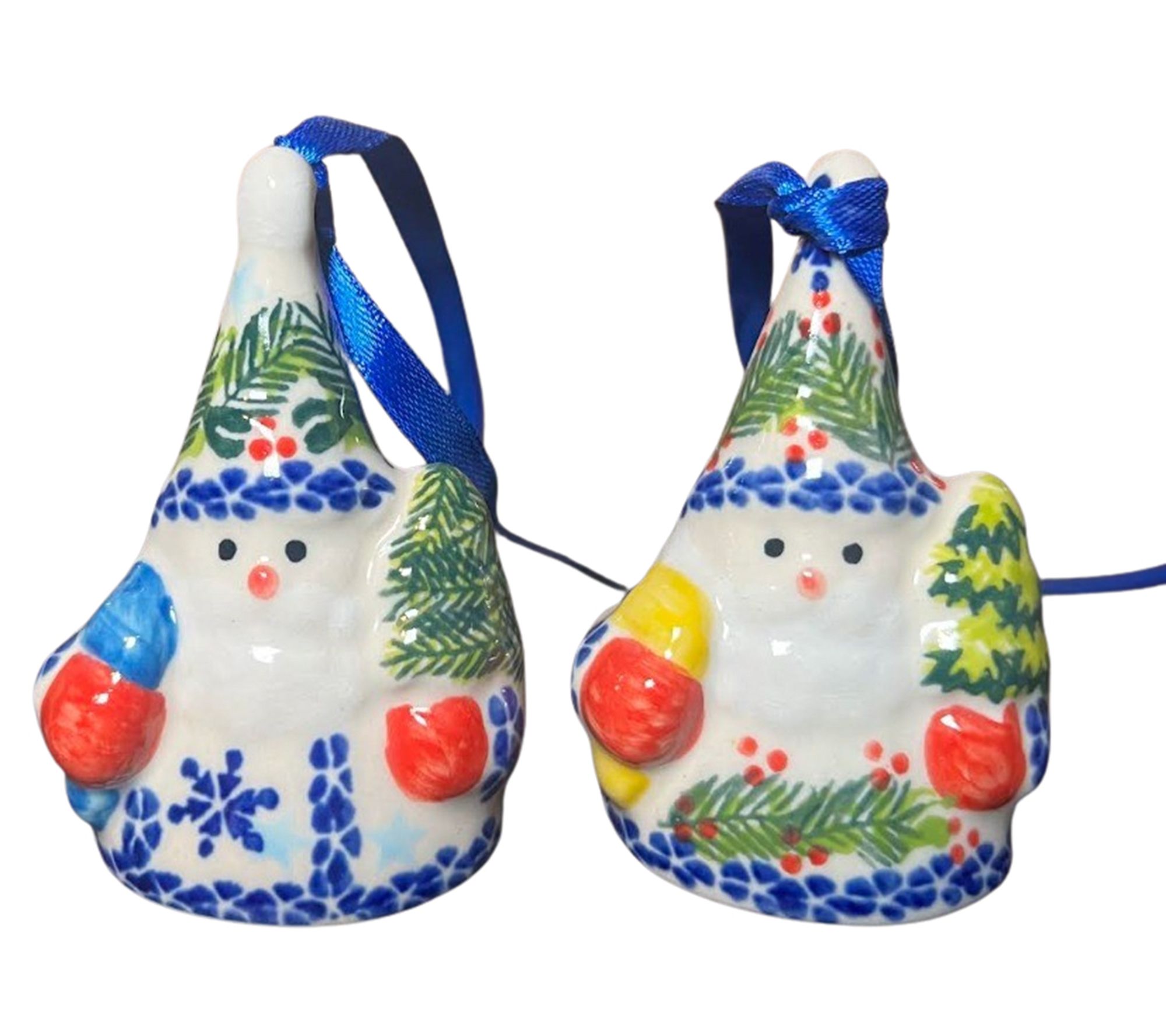 Lidia's Polish Pottery Set of Two Santa Ornaments