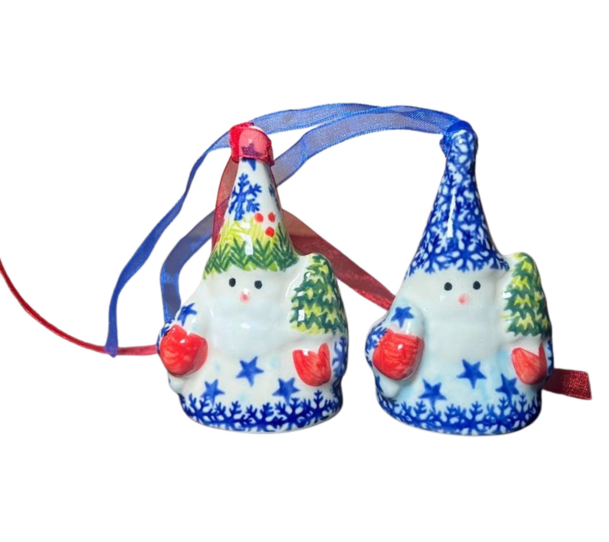 Lidia's Polish Pottery Set of Two Santa Ornaments