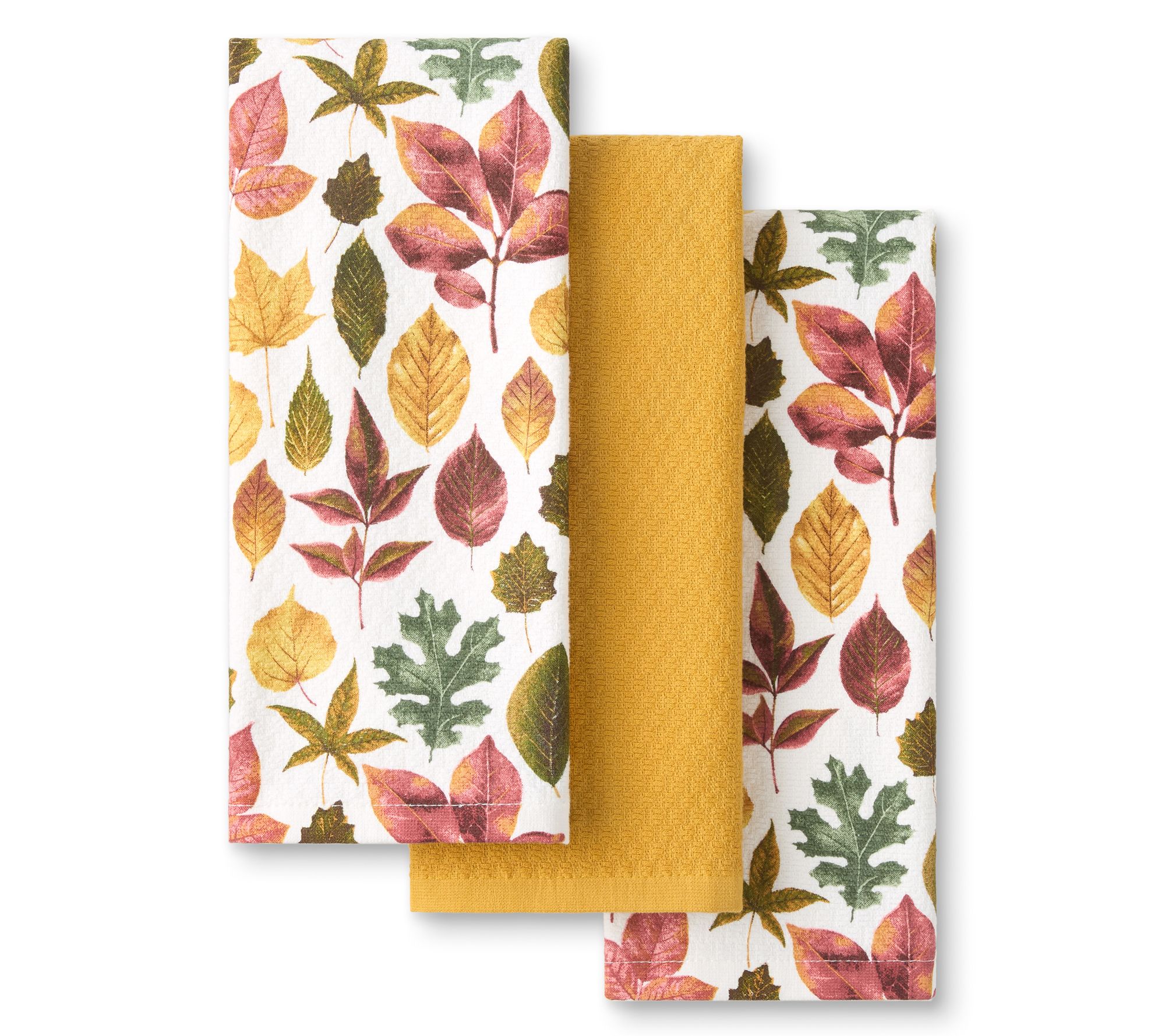 MARTHA STEWART Harvest Falling Leaves Kitchen Towel 3-Pack Set