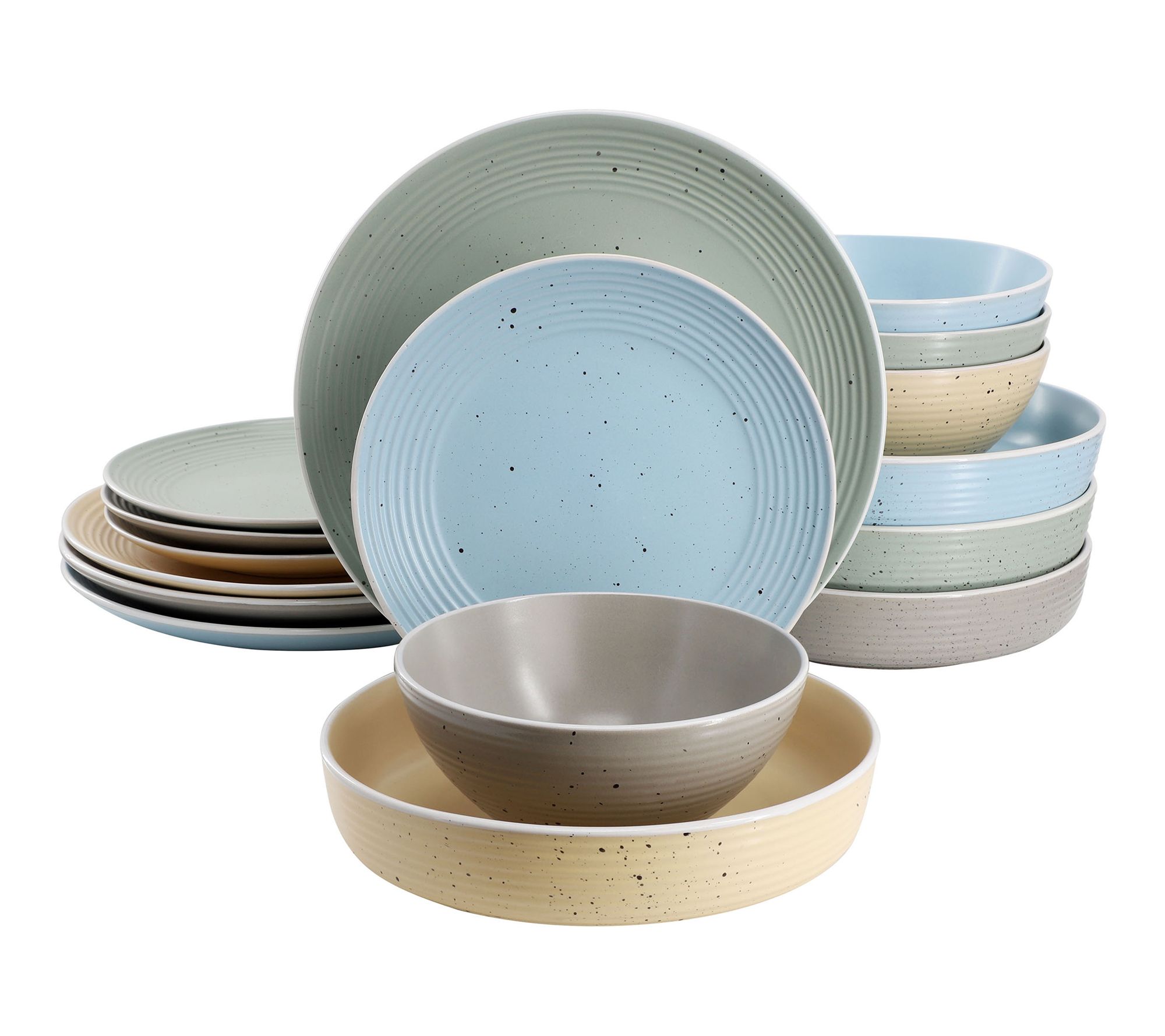 Elama Emilia 16 Piece Assorted Double Bowl Dinnerware Set