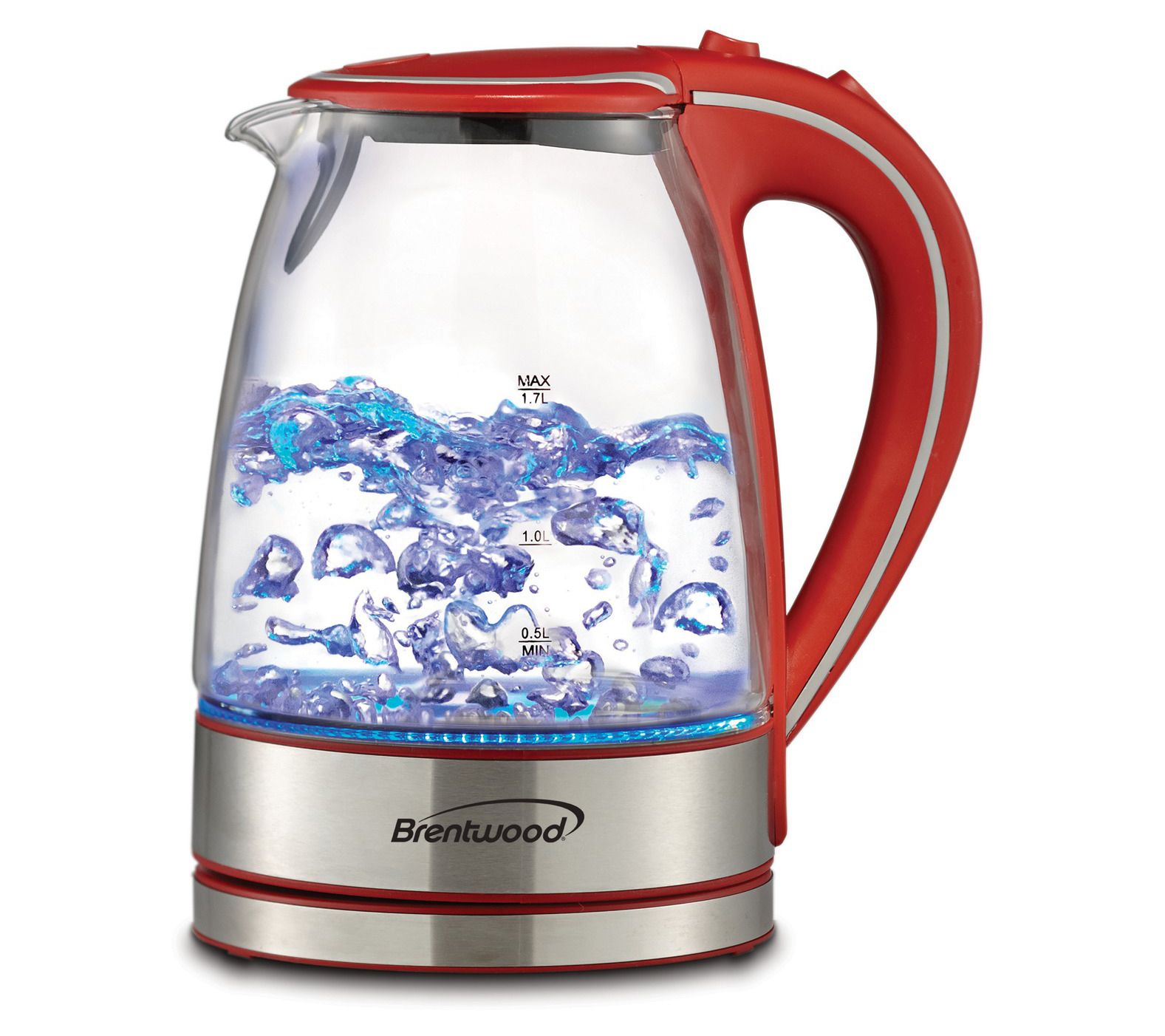 Brentwood Tempered Glass Tea Kettles, 1.7-Liter, Red 