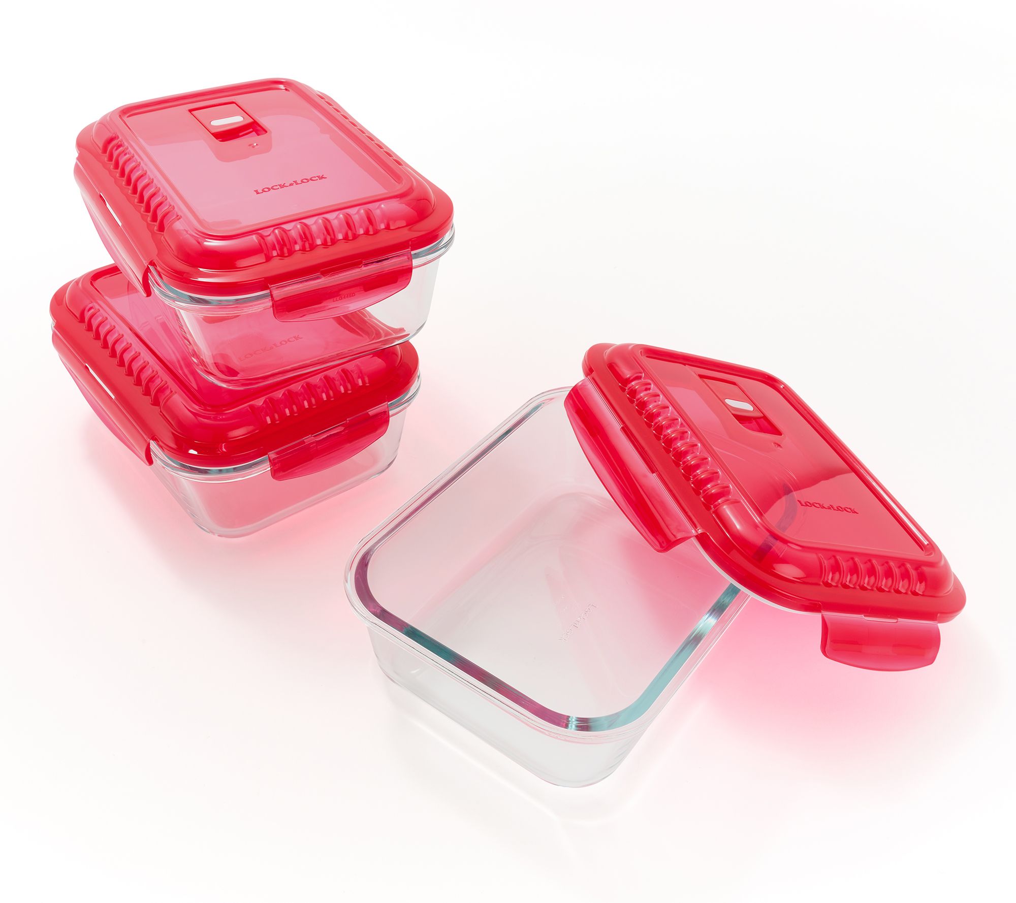 LocknLock S/3 Glass Rectangles w/ Domed Vented Lids