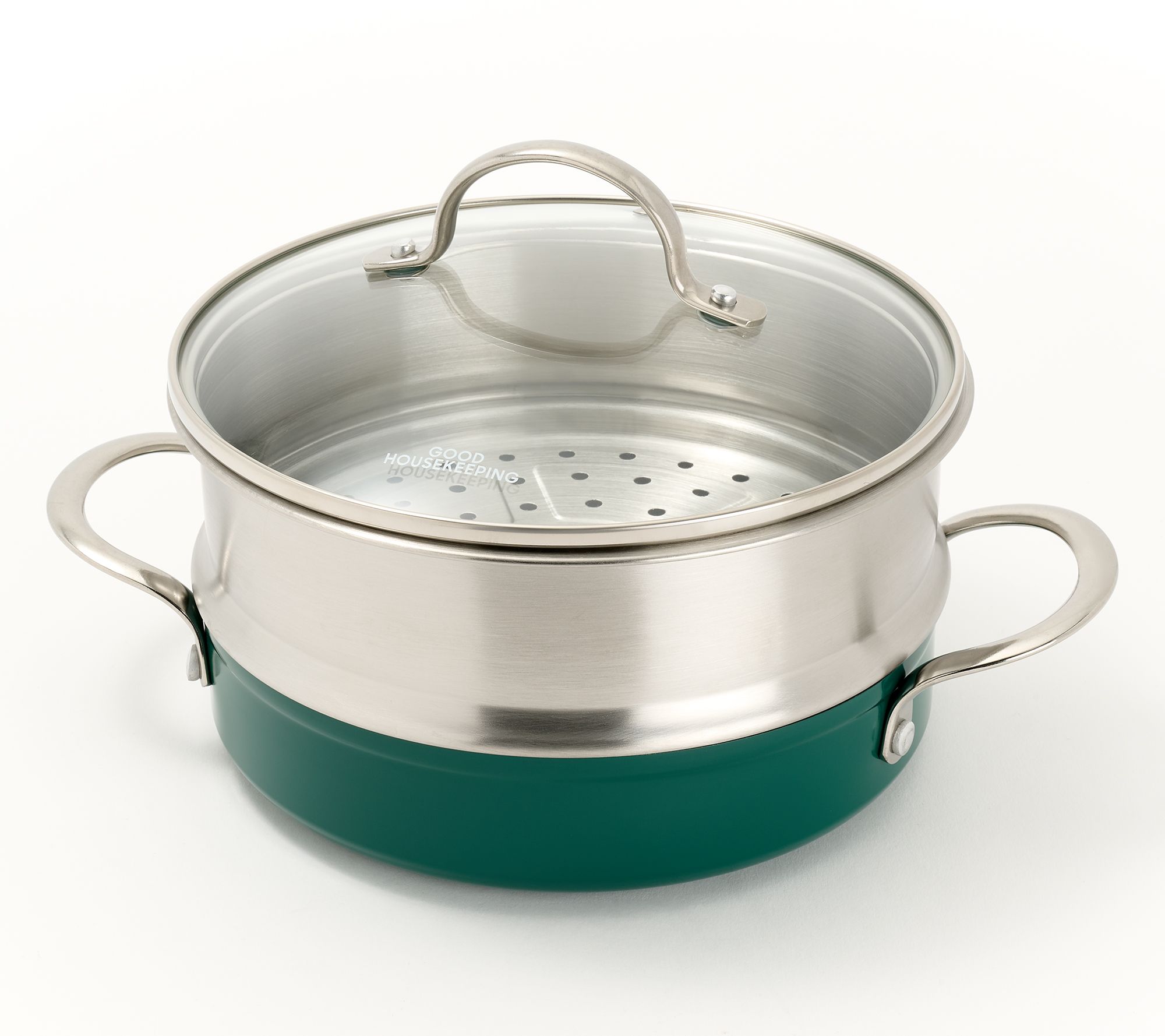 Good Housekeeping SS 8" Sauteuse Pan w/ Steamer and Glass Lid