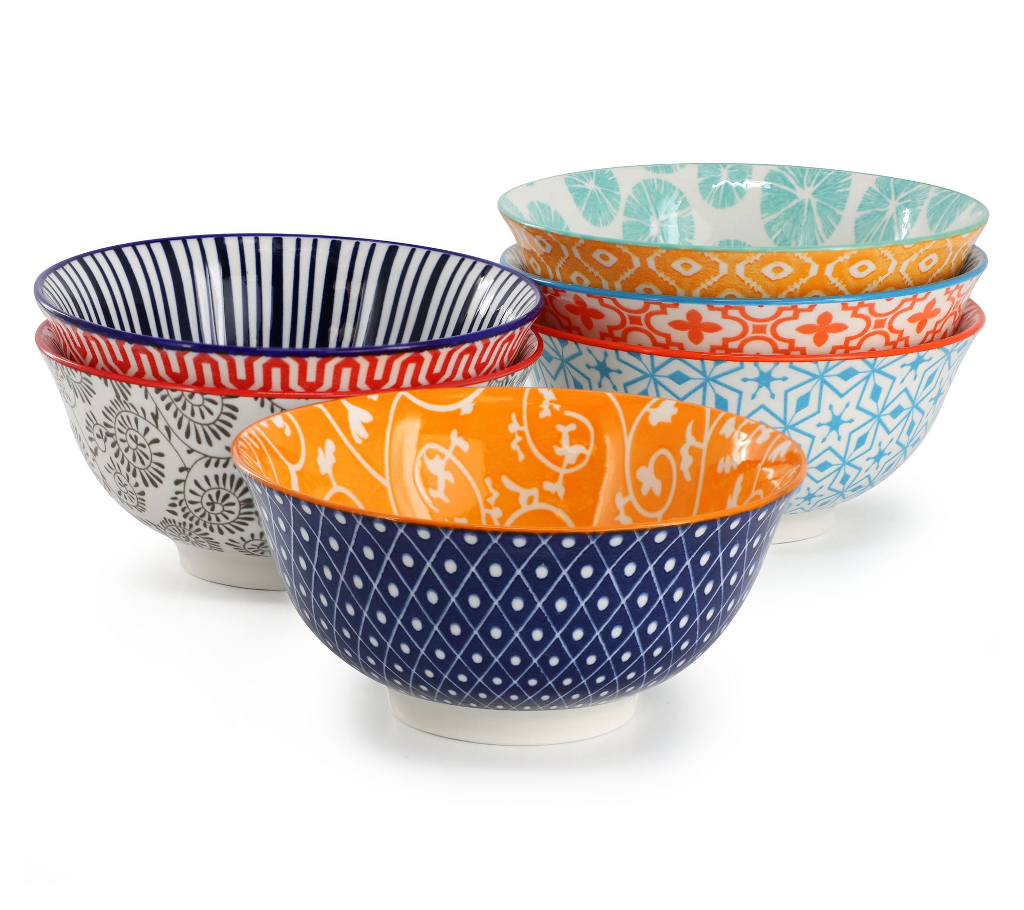 Elama Roxey 6 Piece Assorted Design 20oz Porcel ain Footed Bowl