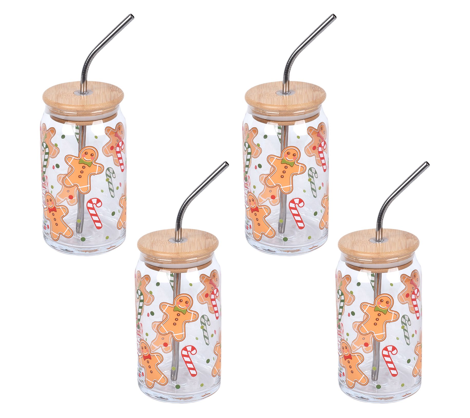 "As Is" Temp-tations Seasonal 16-oz Glasses w/Wood Lids and Straws