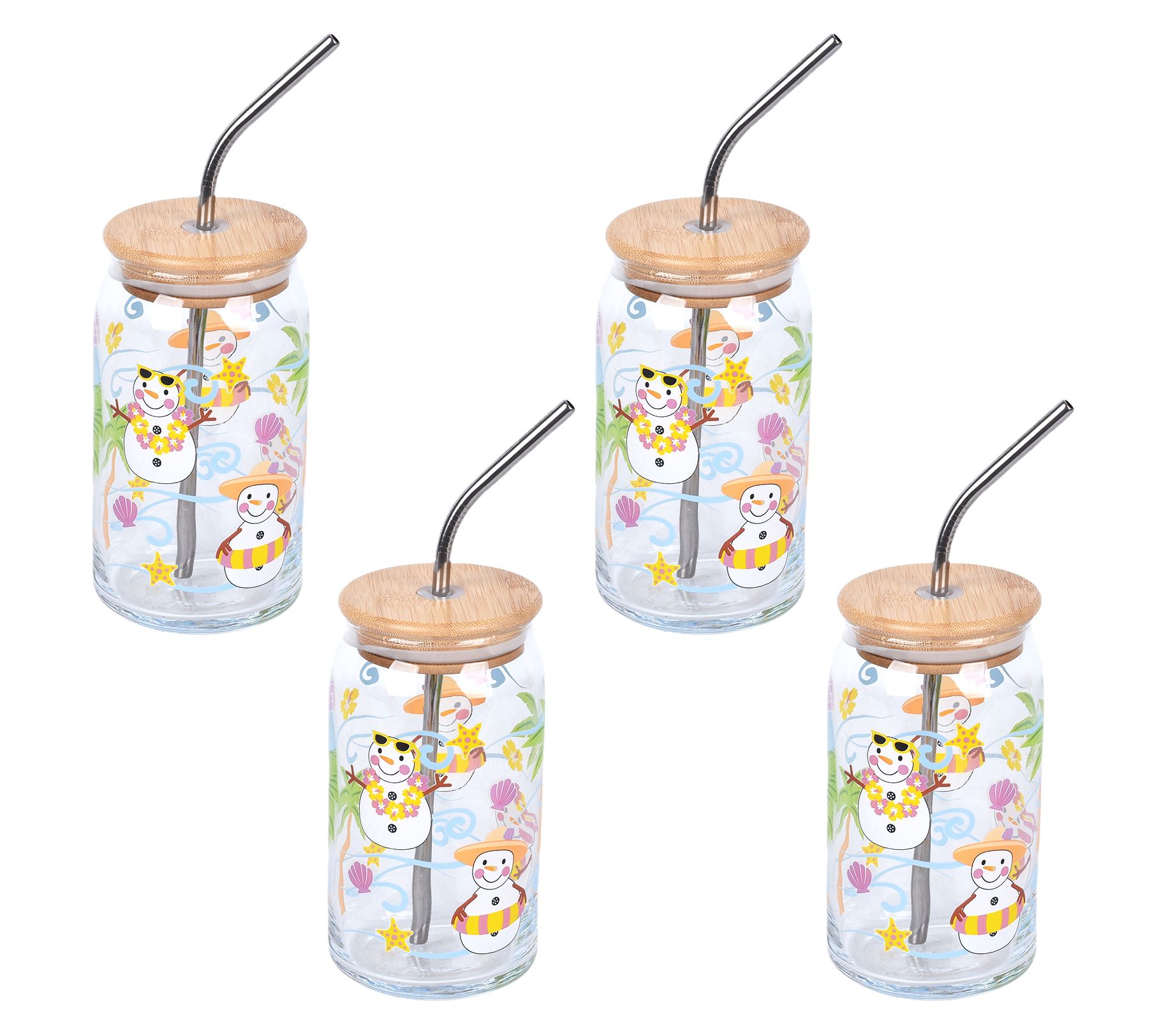 "As Is" Temp-tations Seasonal 16-oz Glasses w/Wood Lids and Straws