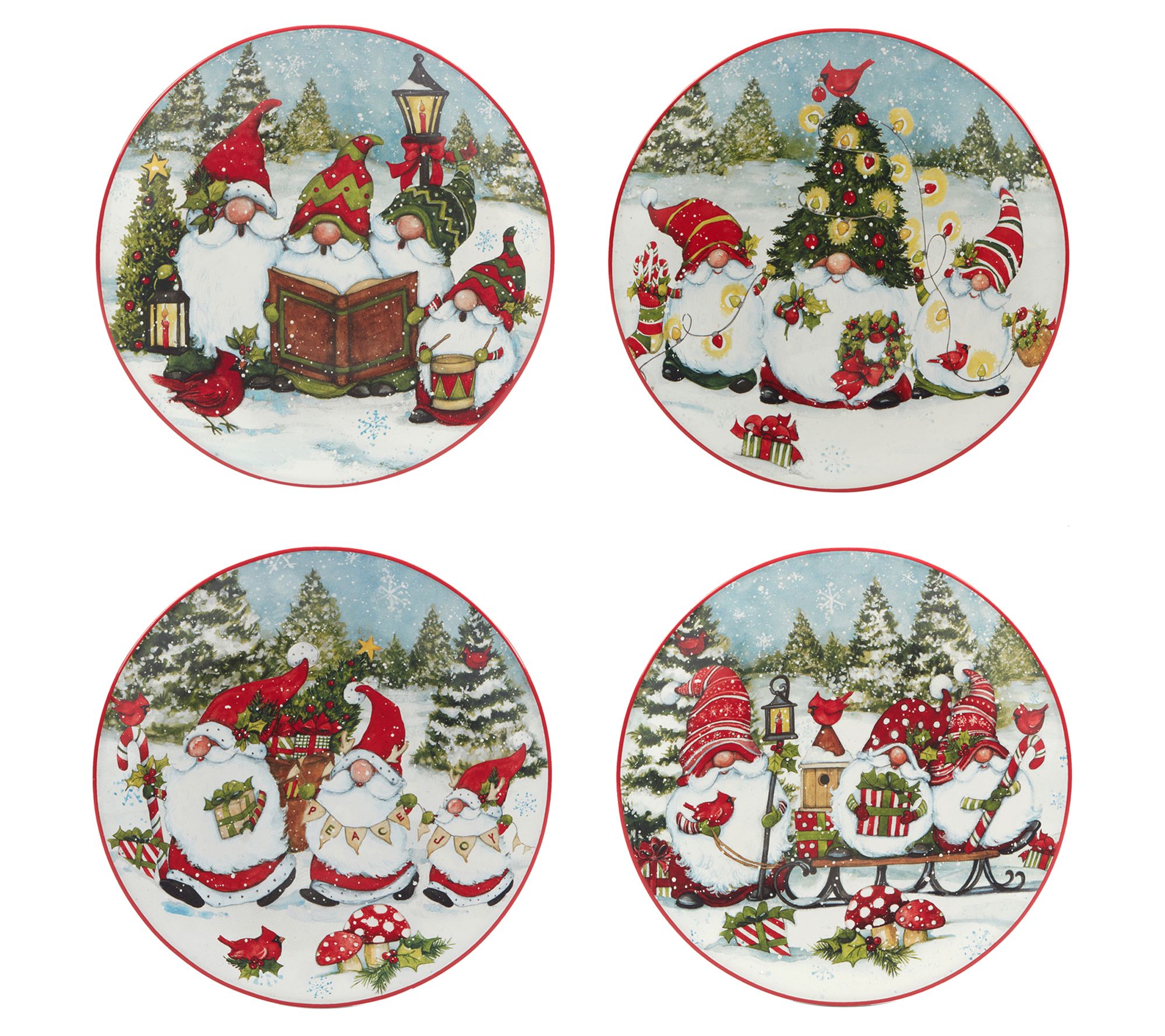 Certified Int'l Christmas Gnomes Set of 4 Dessert Plates
