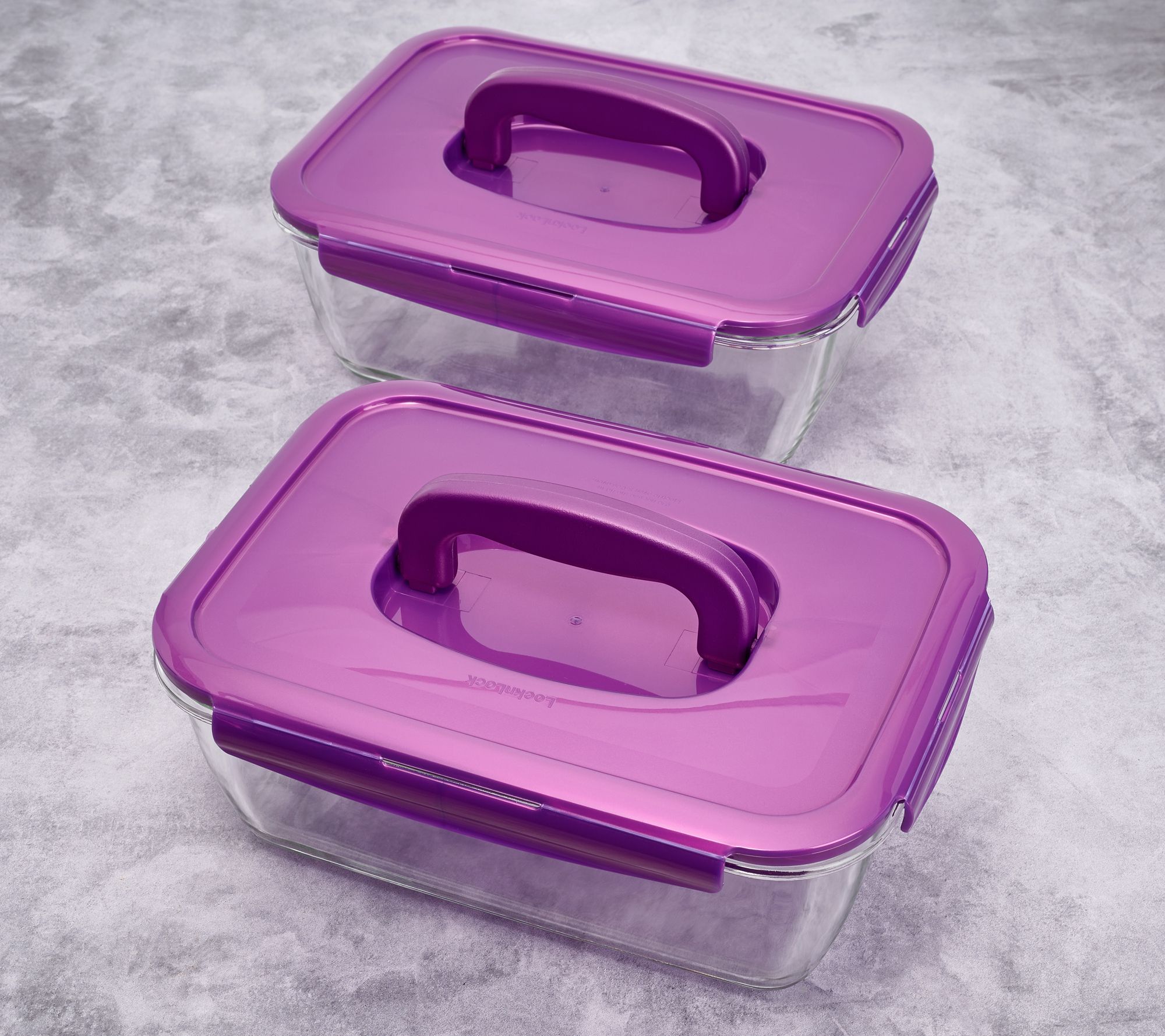 LocknLock Set of 2 Deep Glass Rectangle Baker w/ Handle Lids