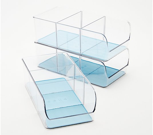 As Is c e ll a S/ 3 Clear Stackable Storage Bins with Dividers