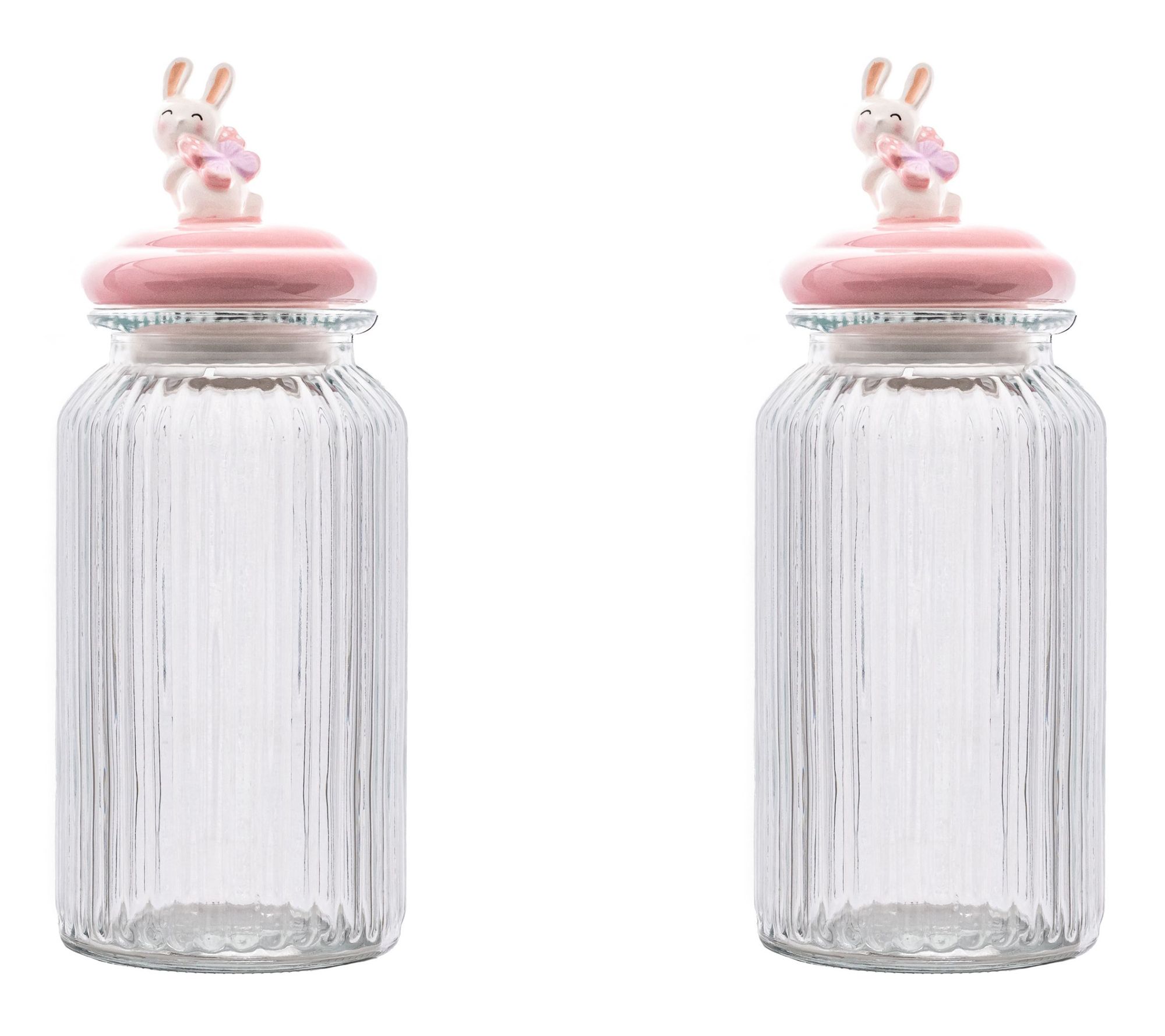 10 Strawberry Street Set of 2 Figural Knob Glass Canisters