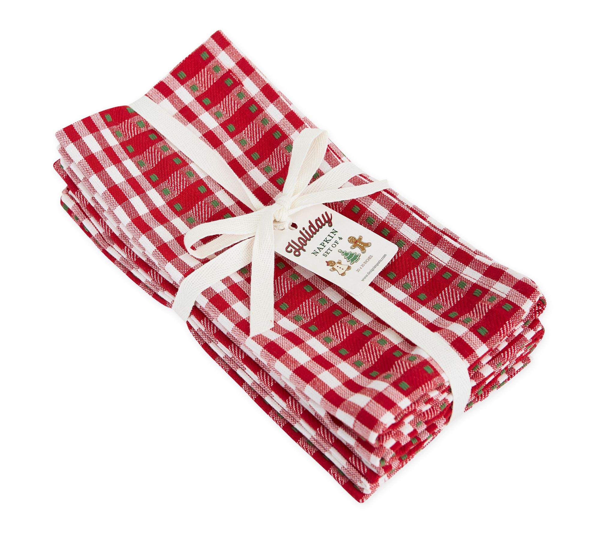 Design Imports Set of 4 Jingle Bell Dolly Plaid Napkins