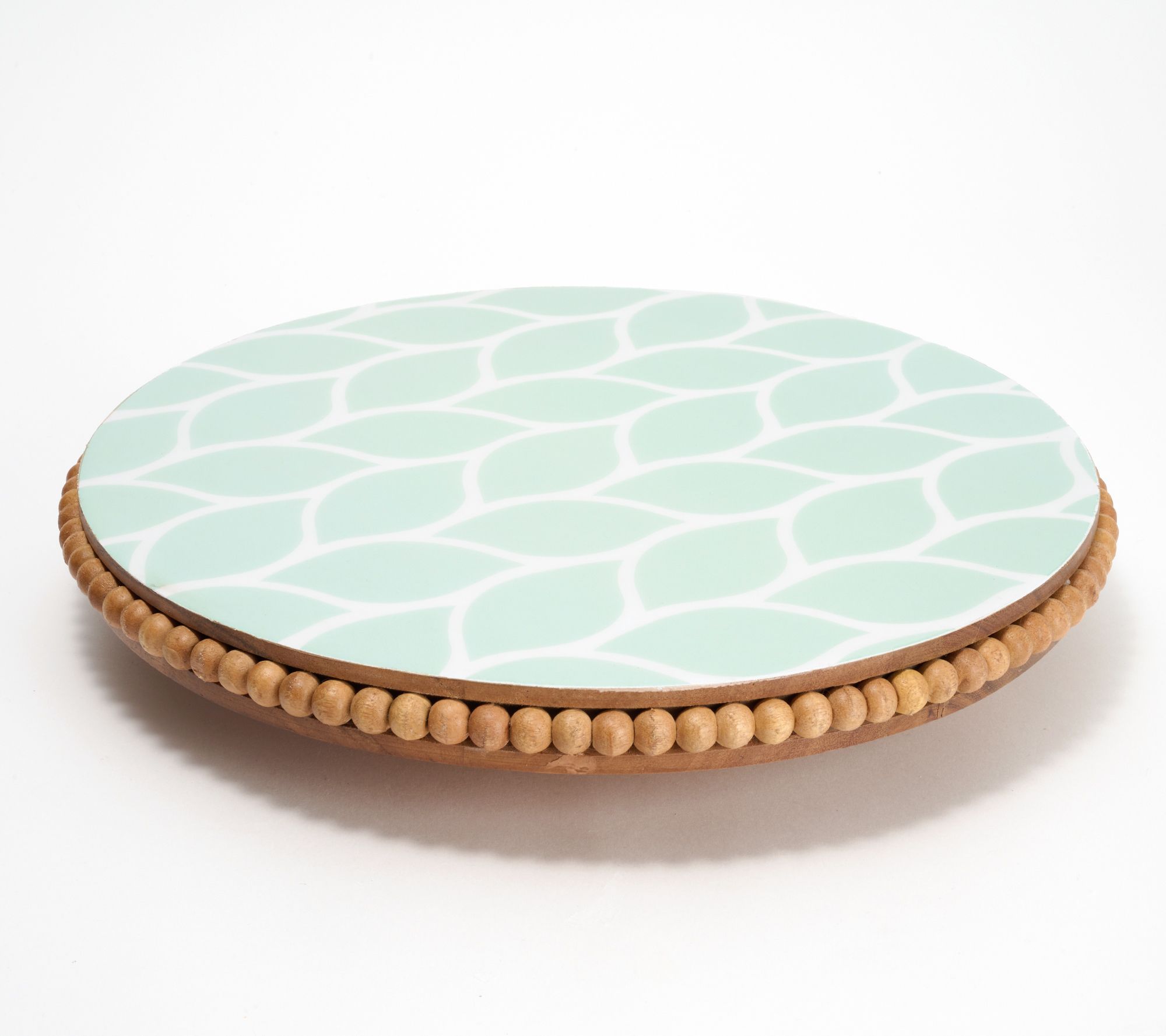 Temp-tations Carved Willow Beaded Acacia Lazy Susan w/ Decal Print