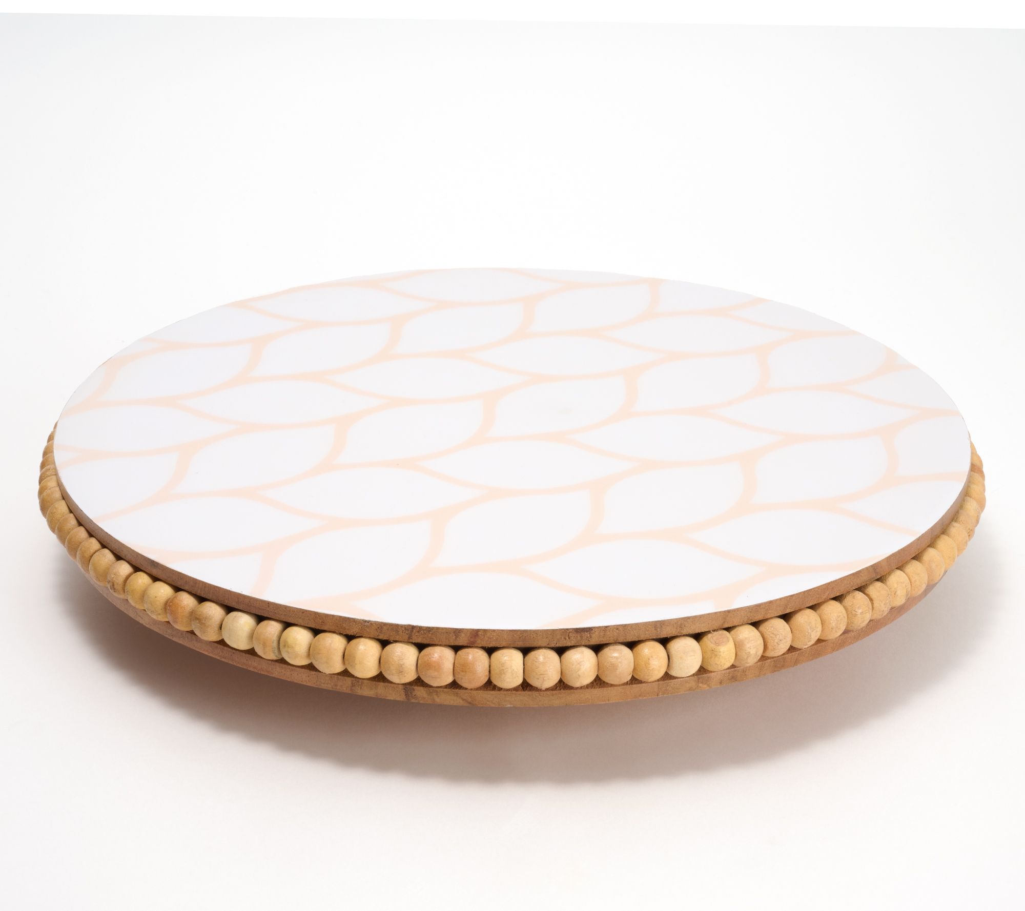 Temp-tations Carved Willow Beaded Acacia Lazy Susan w/ Decal Print