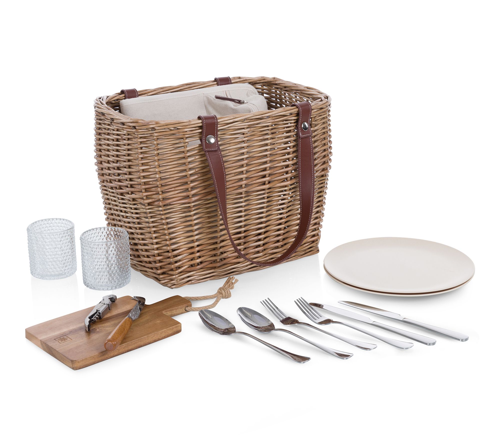 PicnicTime Terr abella Handwove n Picnic Basket w/ Tableware S