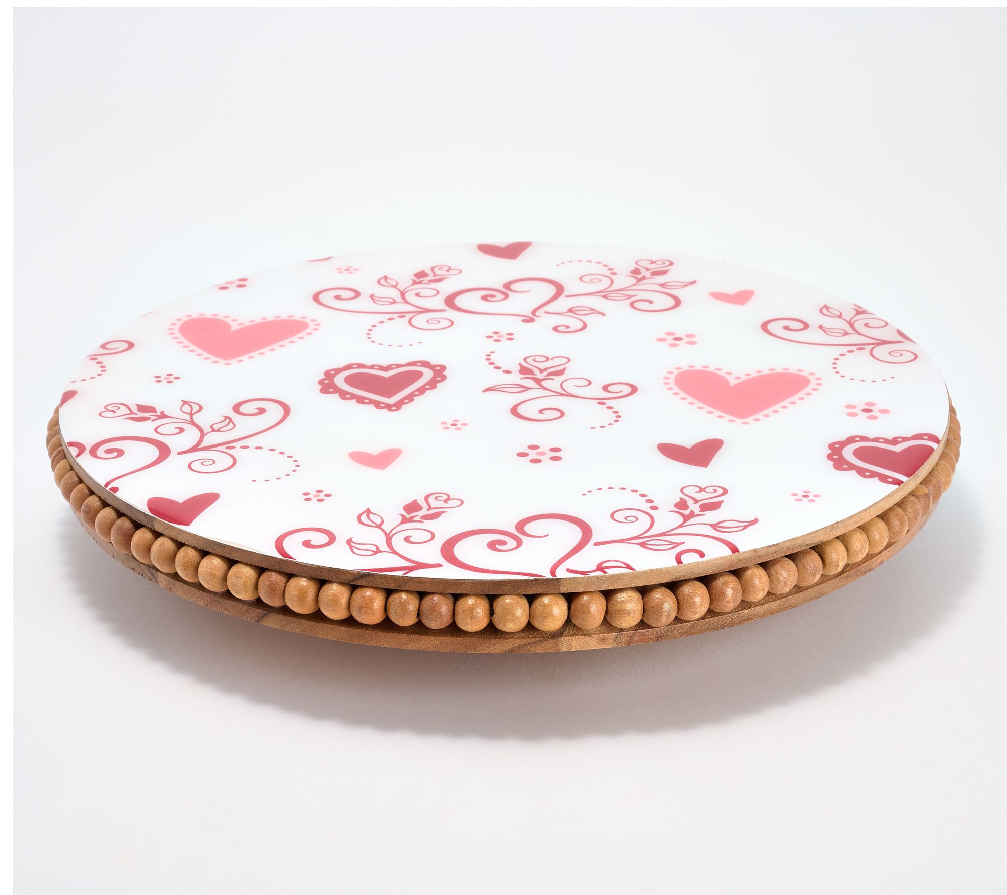 Temp-tations Seasonal Beaded Acacia Lazy Susan w/ Decal Print