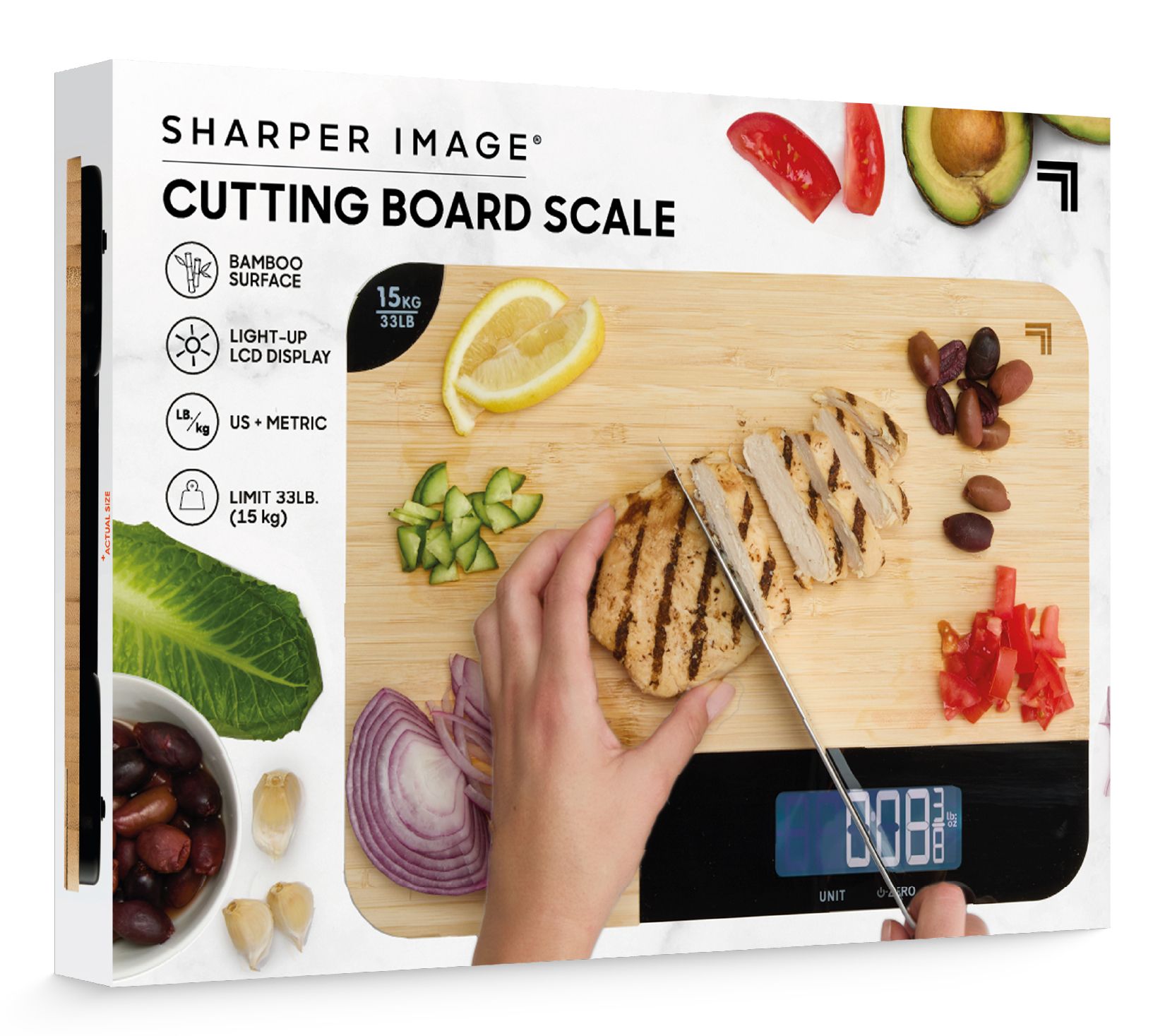 Sharper Image Bamboo Cutting Board with Scale