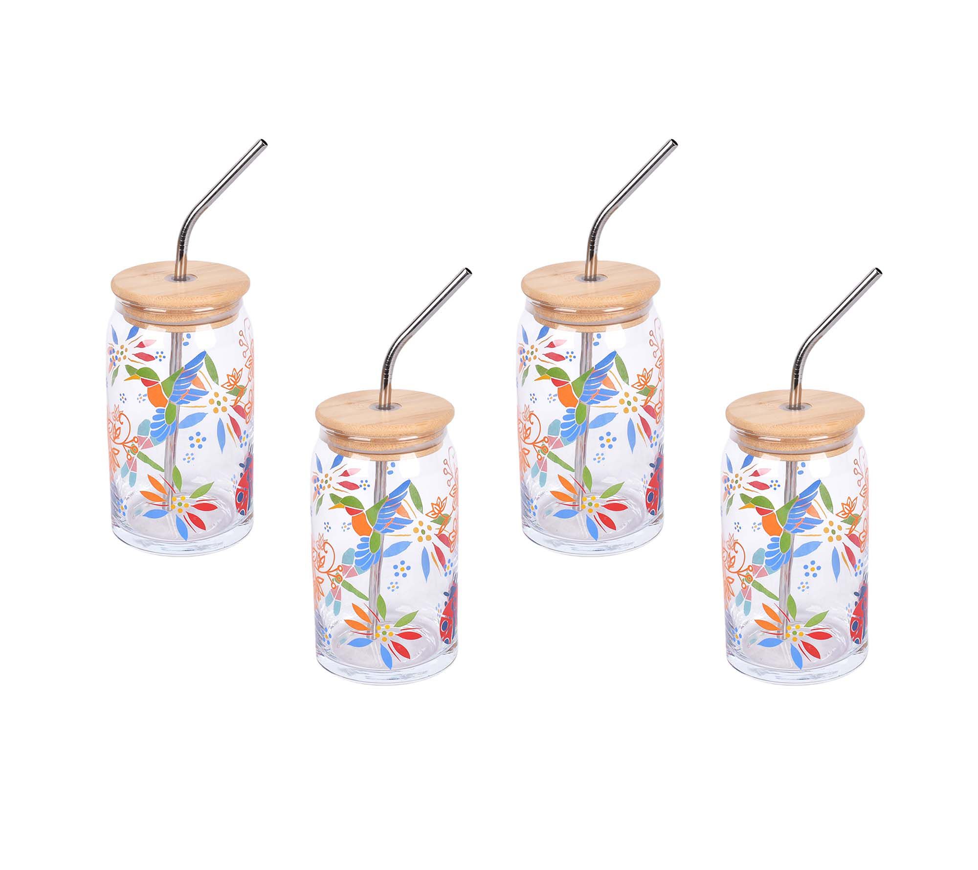"As Is" Temp-tations Set of 4 Glass Tumblers w/Wood Lids and Straws