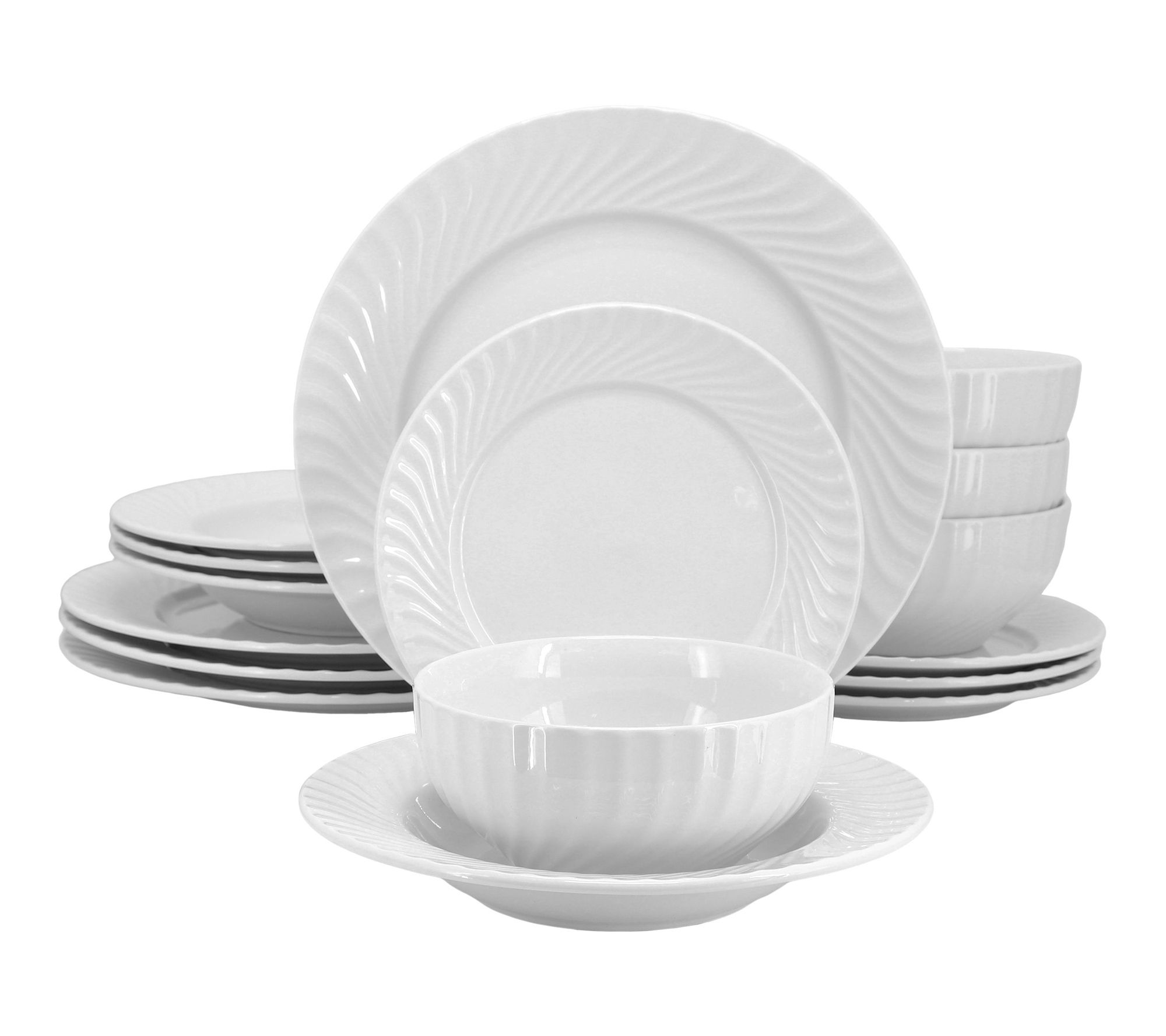Elama Julia 16 Piece Scalloped Double Bowl Dinnerware Set