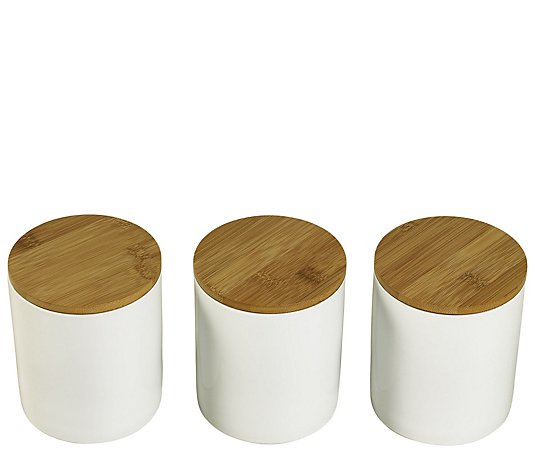 Denmark Set of 3 Porcelain Canisters with Bamboo Lids