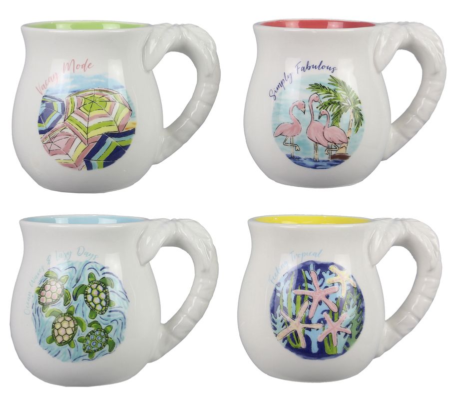 Young's Inc. Set of 4 Tropical Ceramic Mugs