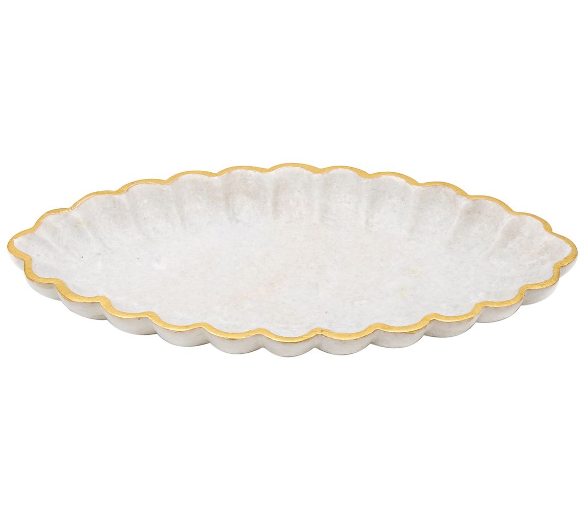 Godinger 12x6.5" Oval Scalloped Marble Tray