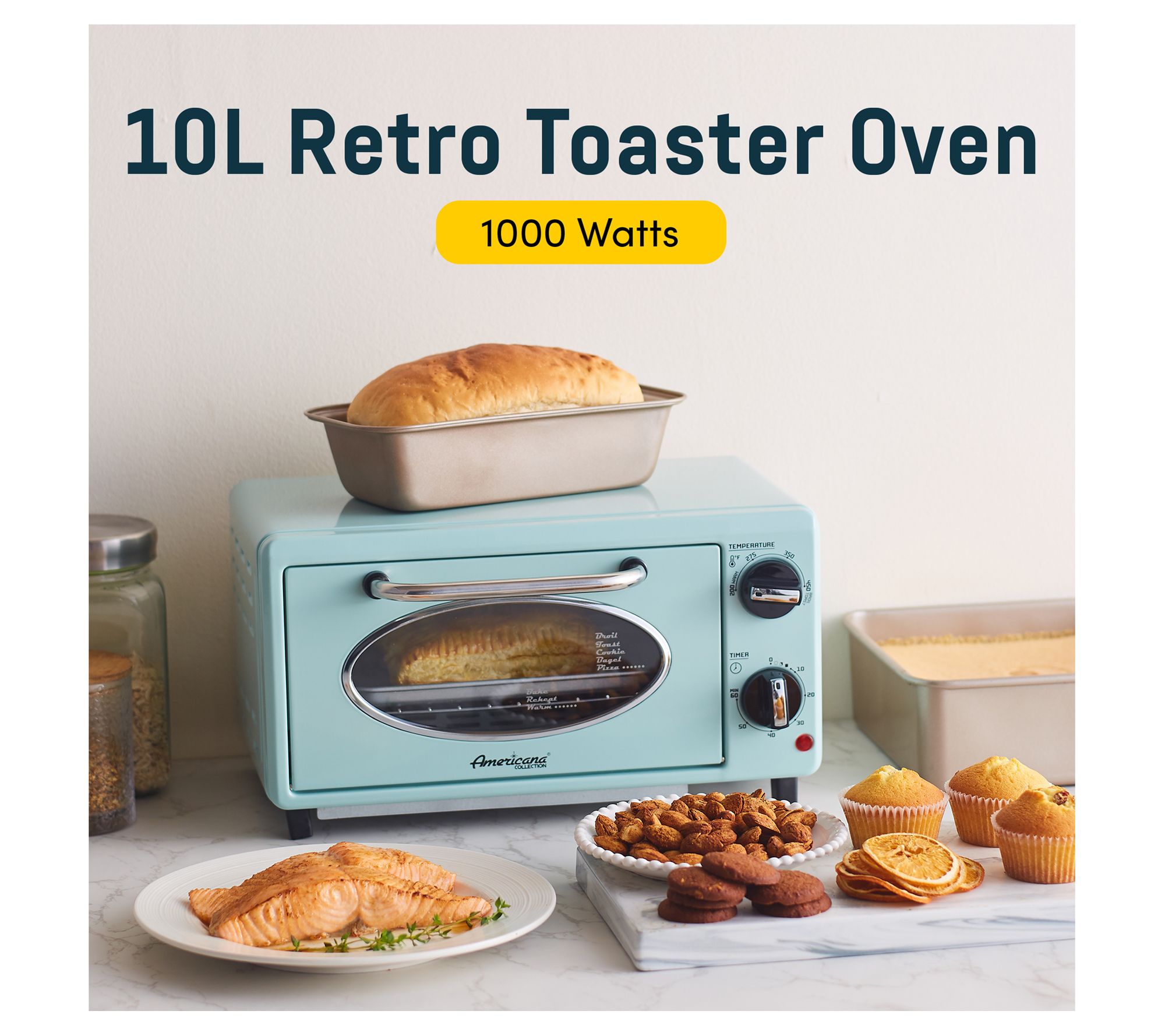 Elite 8-Slice/33L Retro Toaster Oven, Mint Bread Maker Breakfast