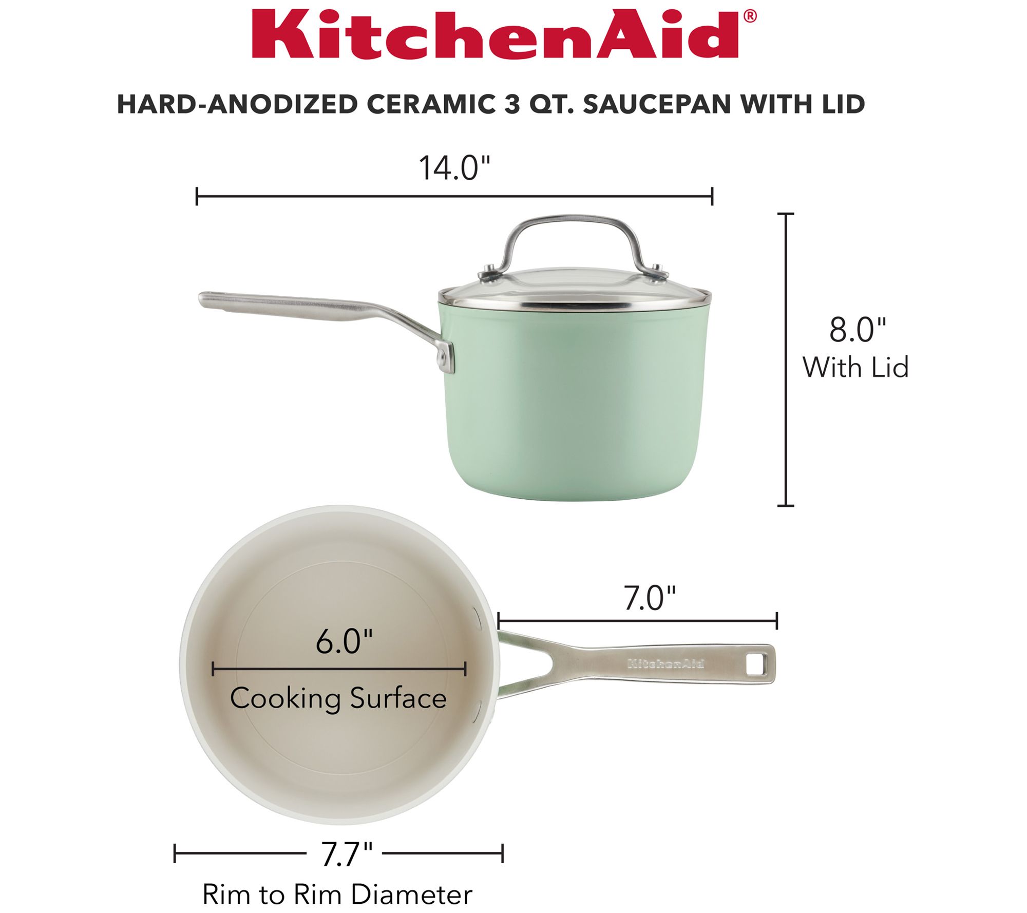 KitchenAid 10-Piece Hard Anodized Ceramic Nonstick Cookware Set, Pistachio