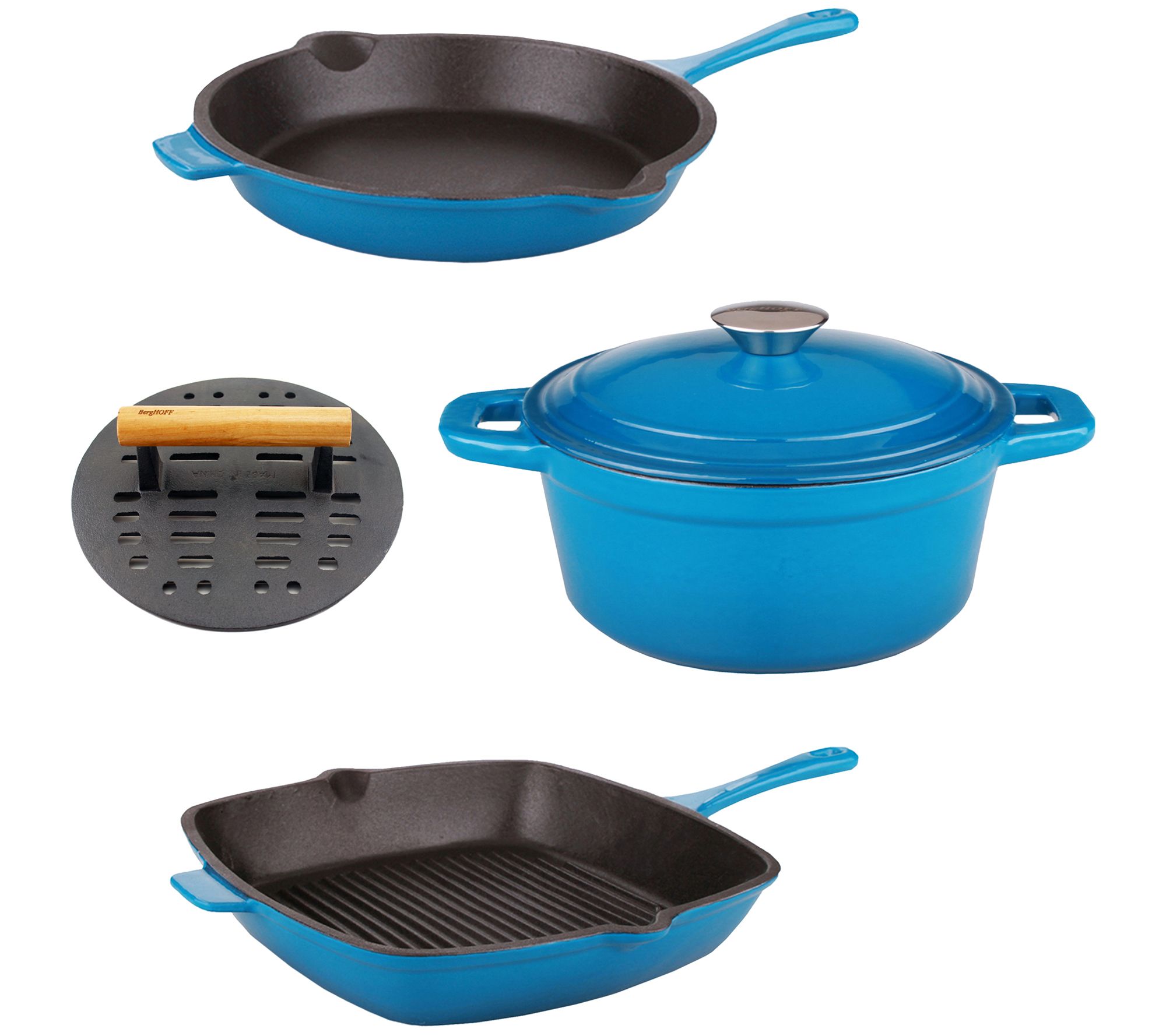 BergHOFF Neo 5Pc Cast Iron Cook Set with Slotted Steak Press
