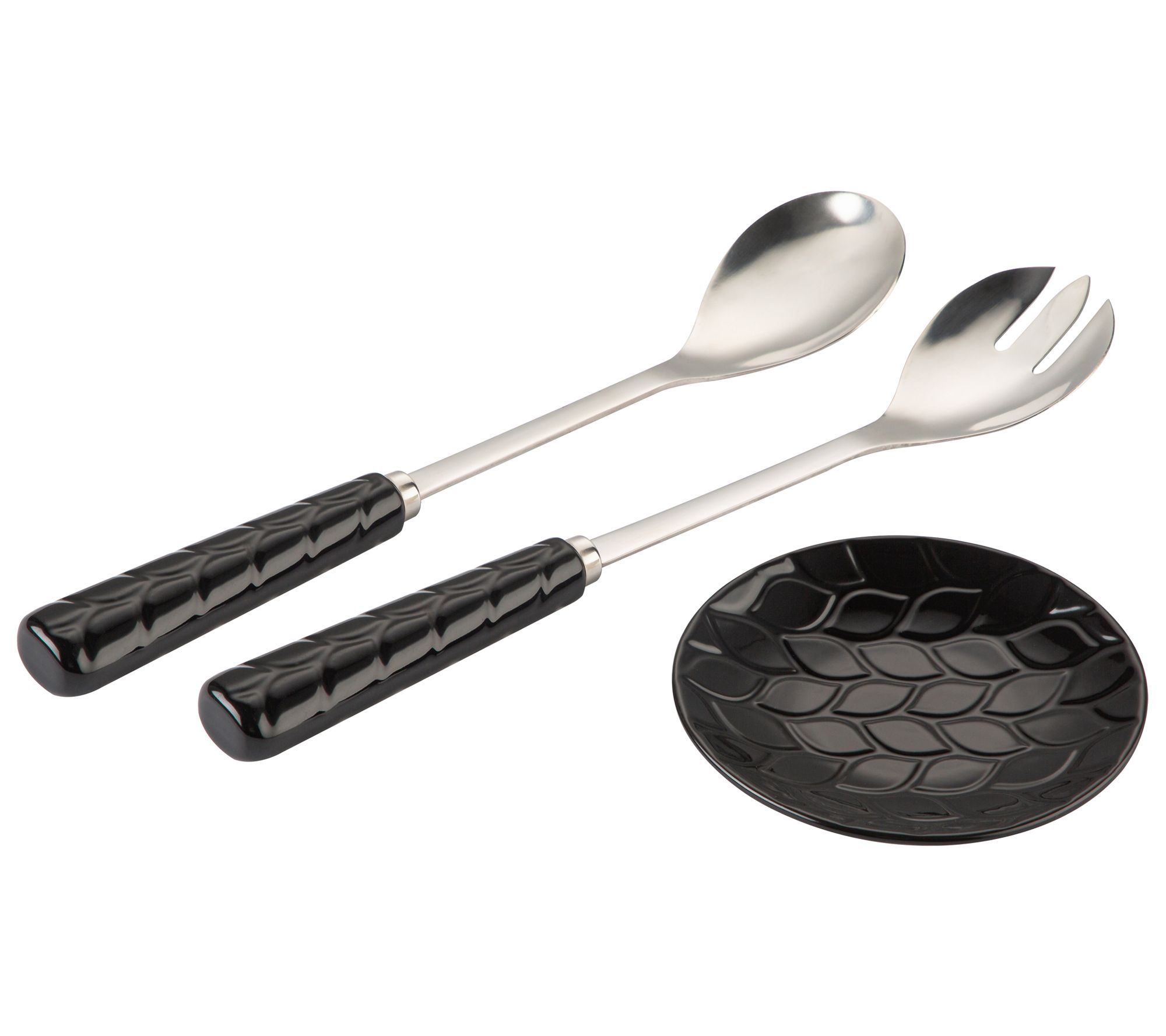 Temp-tations Carved Willow Set of (2) Utensils with Spoon Rest