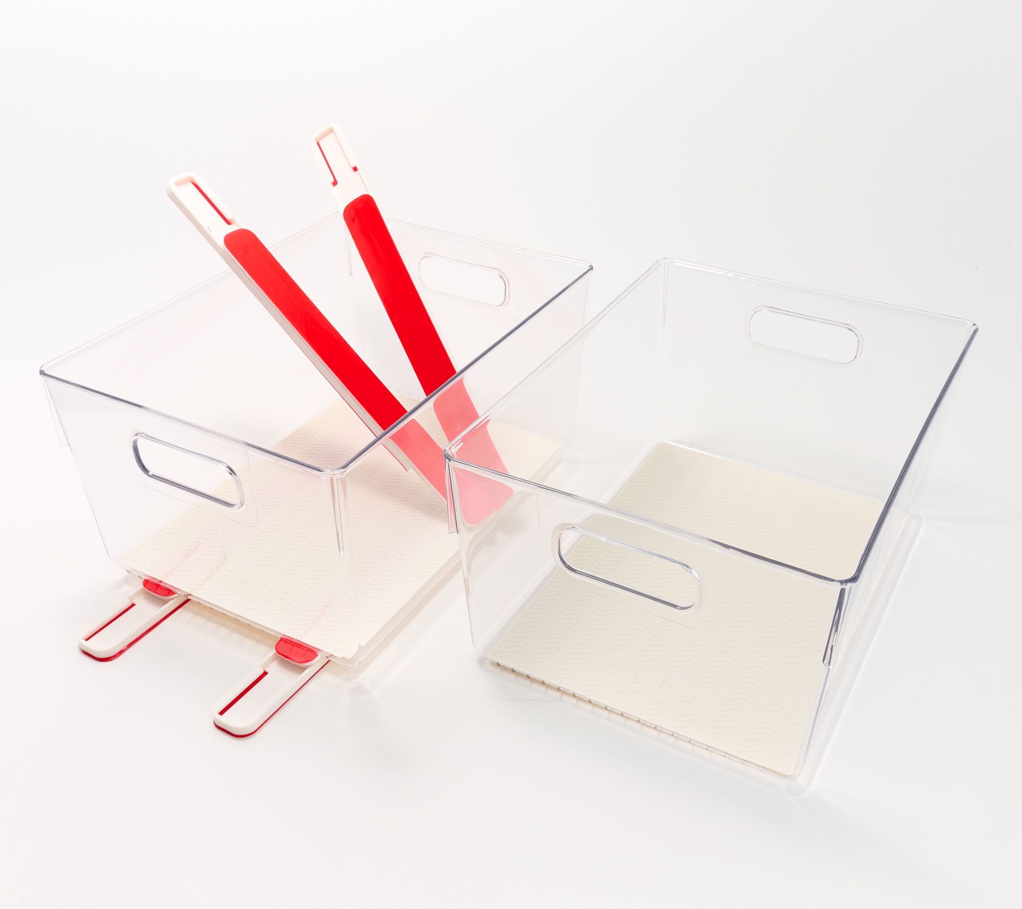 Cella Set of 2 Clear Sliding Cabinet Bins w/ Silicone Liners