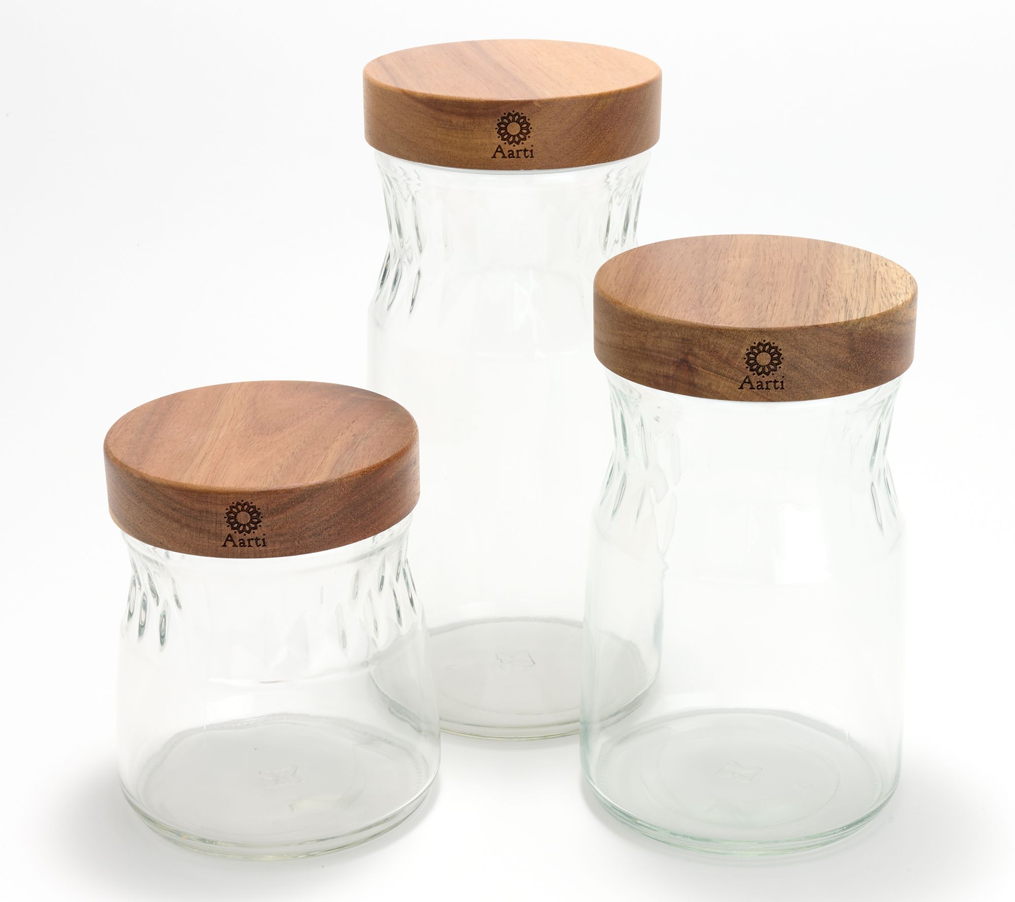 Aarti Sequeira 3-Pc Etched Glass Canisters w/Acaica Wood lid