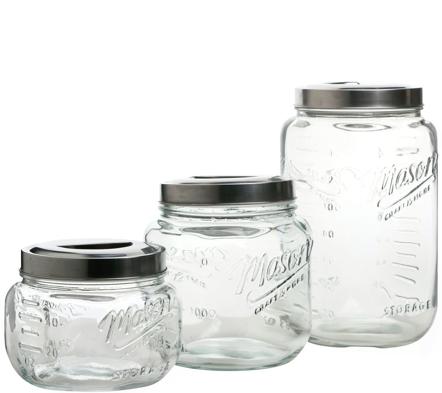 Mason Craft and More, Square Glass 1.6 Liter Small Canister with Pop Up Lid, Set of 2, Clear