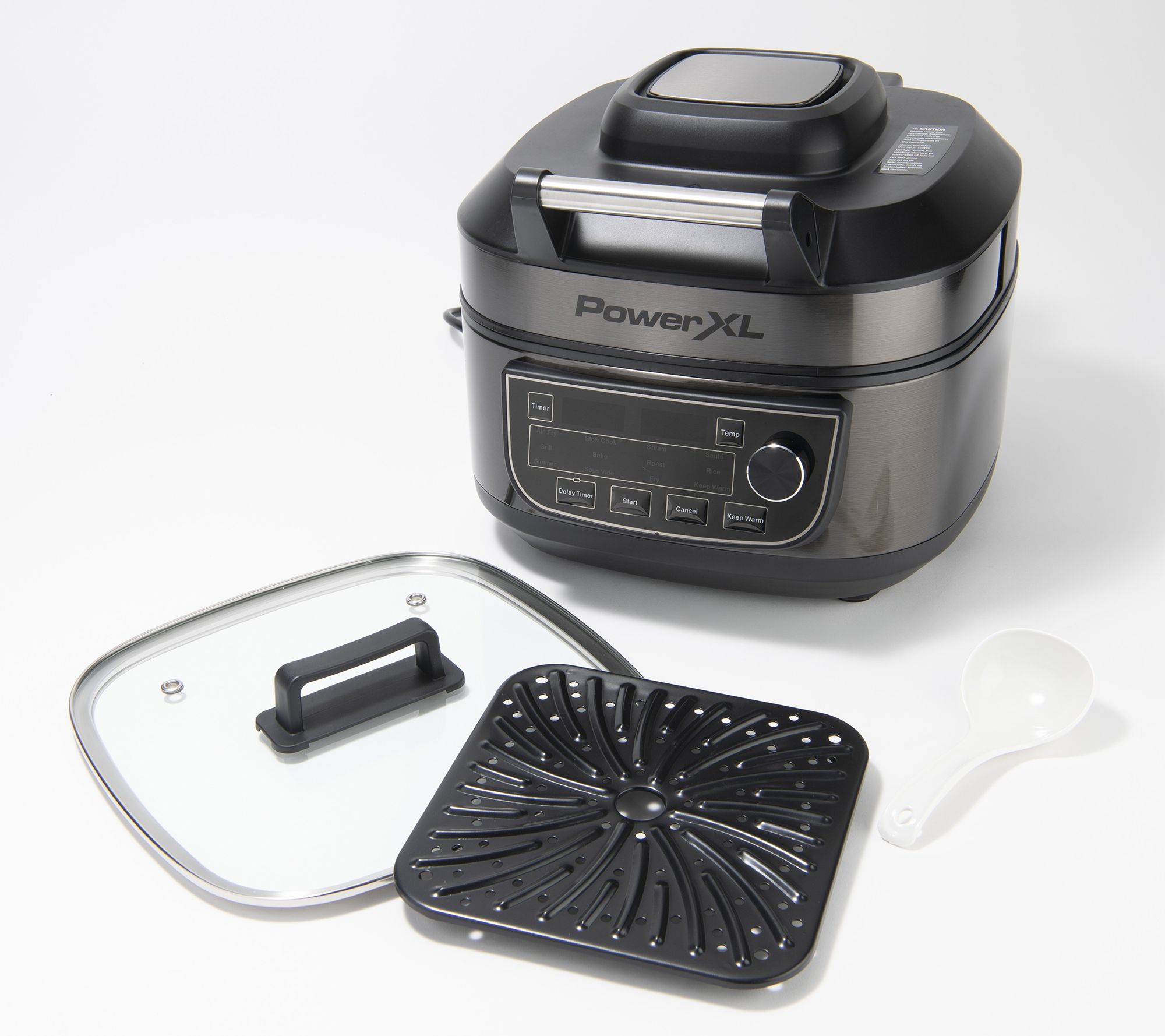 PowerXL 1550W 6-qt 12-in-1 Grill Air Fryer Combo with Glass Lid