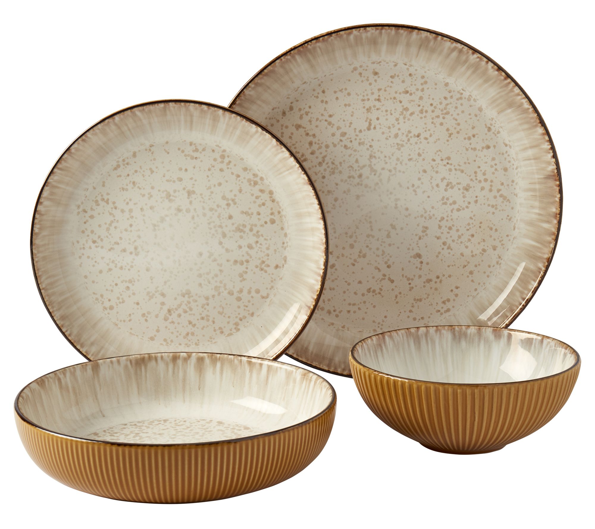 Tabletops Gallery Jura 16-Piece Caramel Dinnerware Set