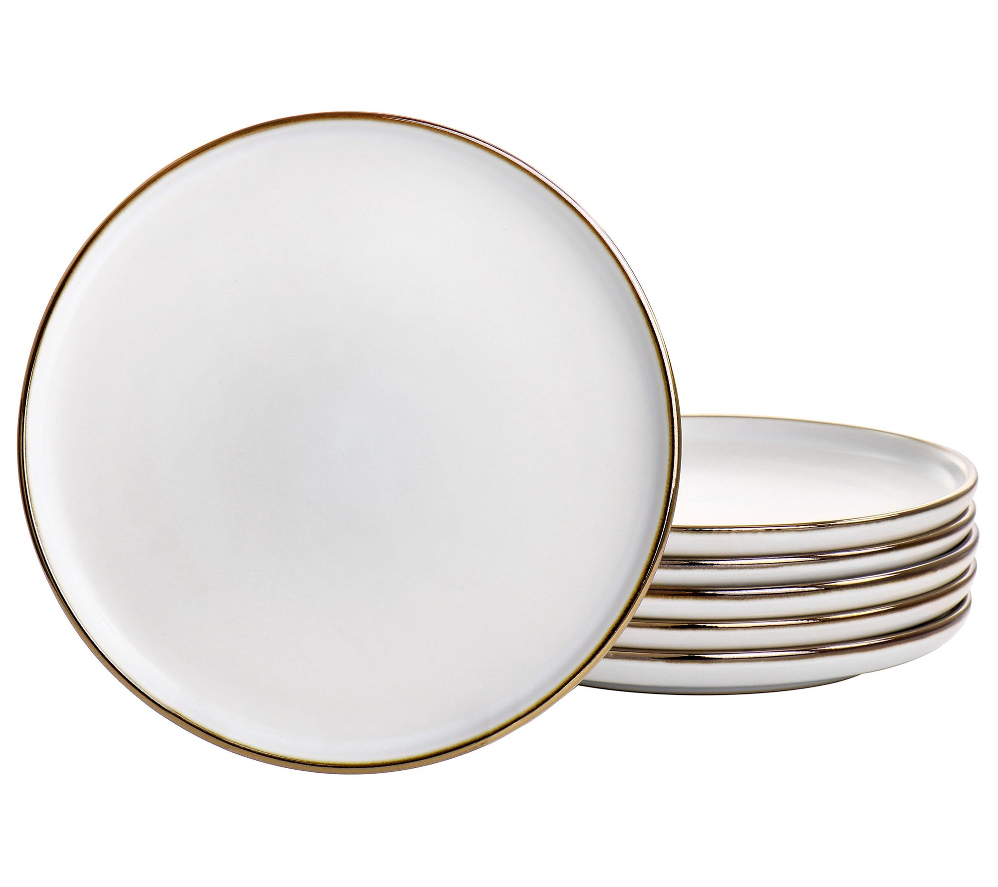 Elama Set of 6 Stoneware Matte Salad Plates with Gold Rim