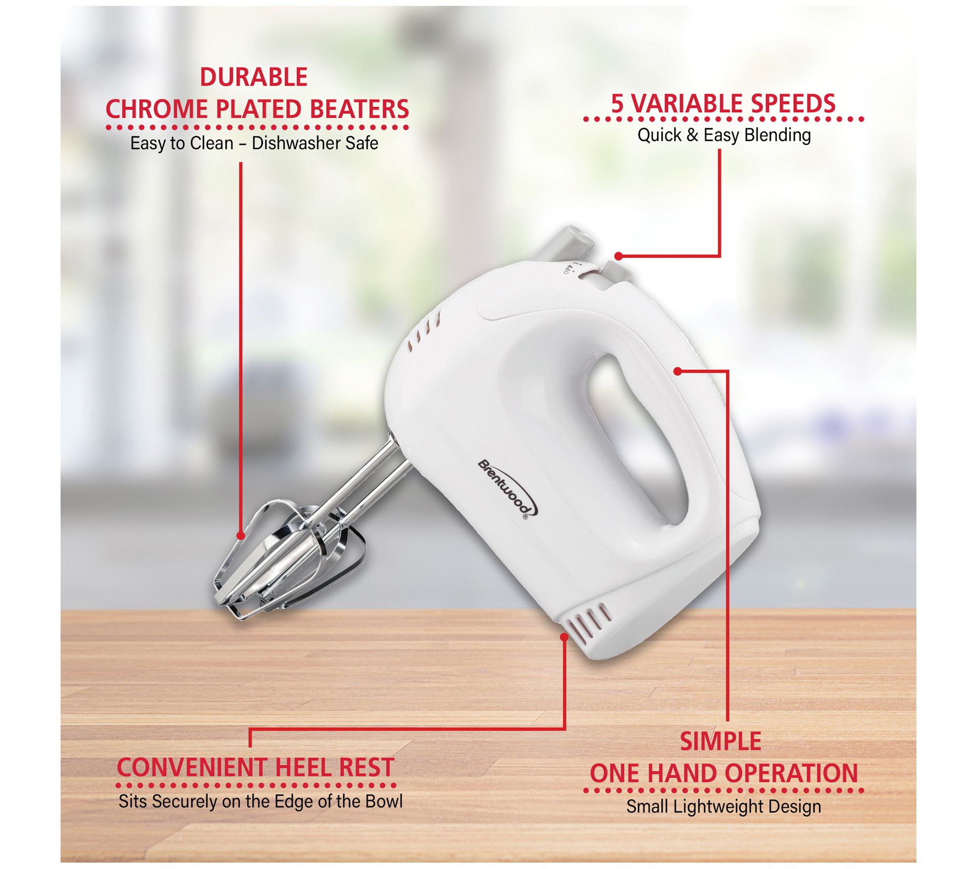 150W Hand Mixer Whisk With Chrome Beater, Dough Hook, 7 Speed and