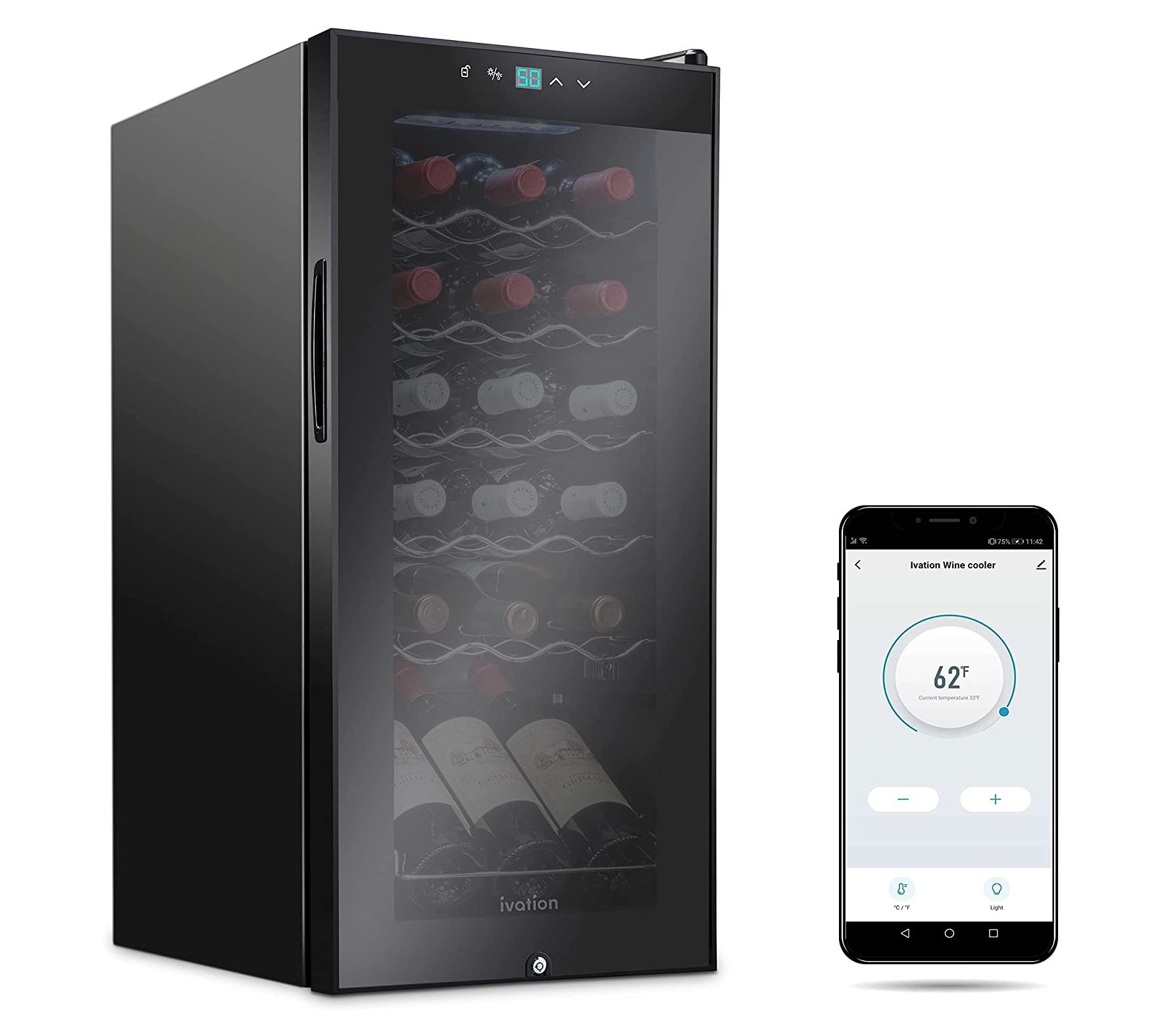 Ivation 18-Bottle Freestanding Wine Cooler w/ Wi-fi Smart App