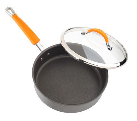 Rachael Ray 3-Quart Nonstick Sauté Pan with Lid, Aluminum, Red, Cook + Create Collection