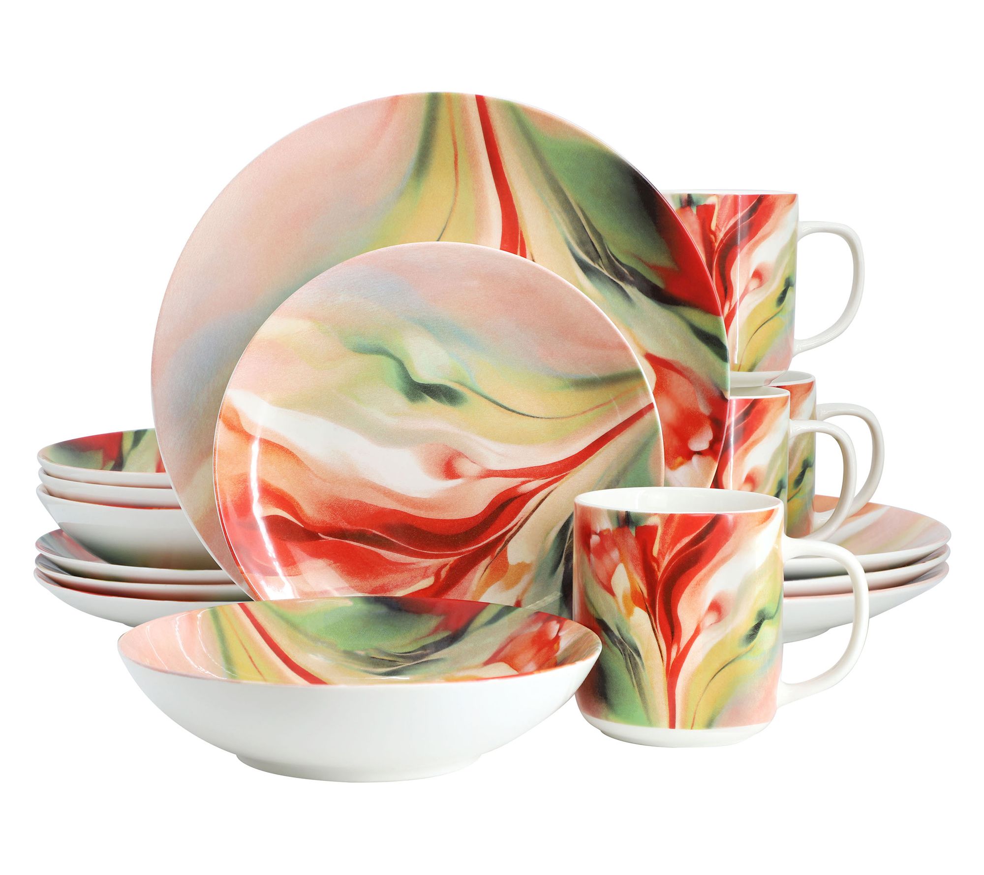 Elama Autumn Storm 16 Piece Round Porcelain Dinnerware Set